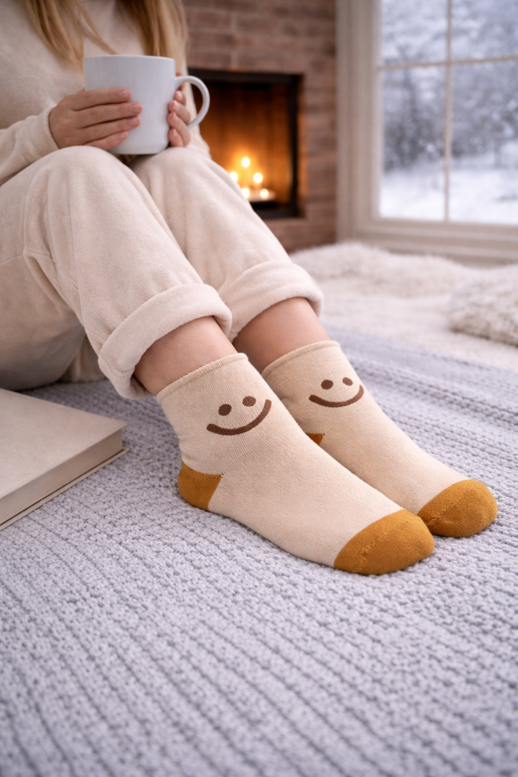 Kadın Gülen Surat Desenli Sürpriz Havlu Soket Çorap Çok Renkli