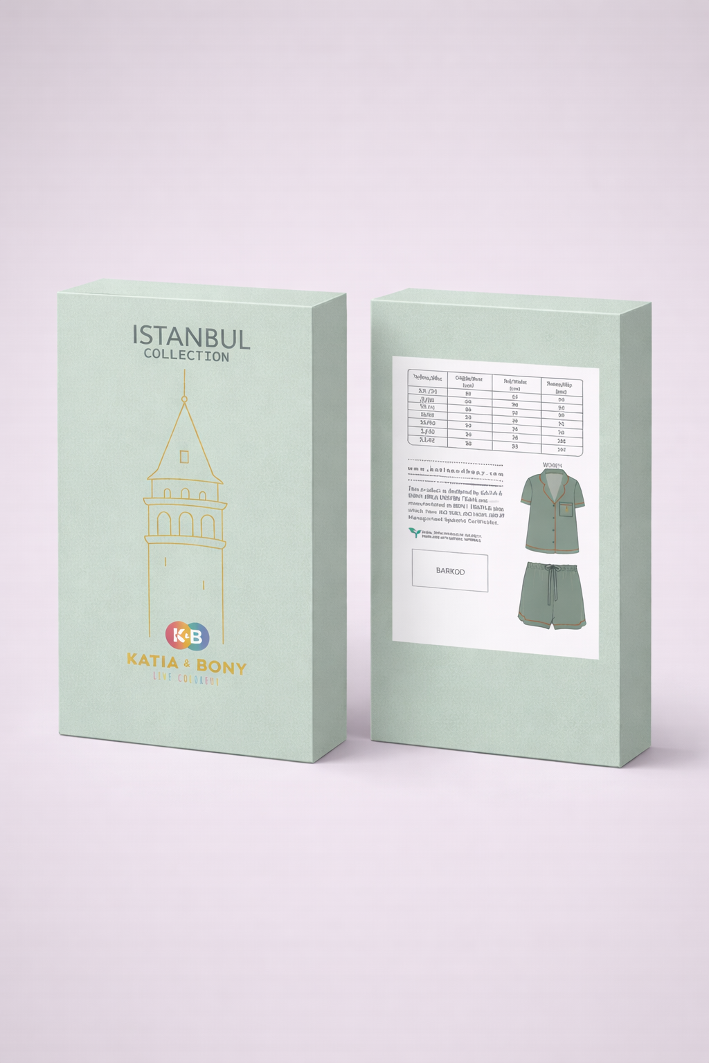 Kadın İstanbul Serisi Galata Kulesi Desenli Premium Kutulu Şortlu Pijama Takımı Yeşil