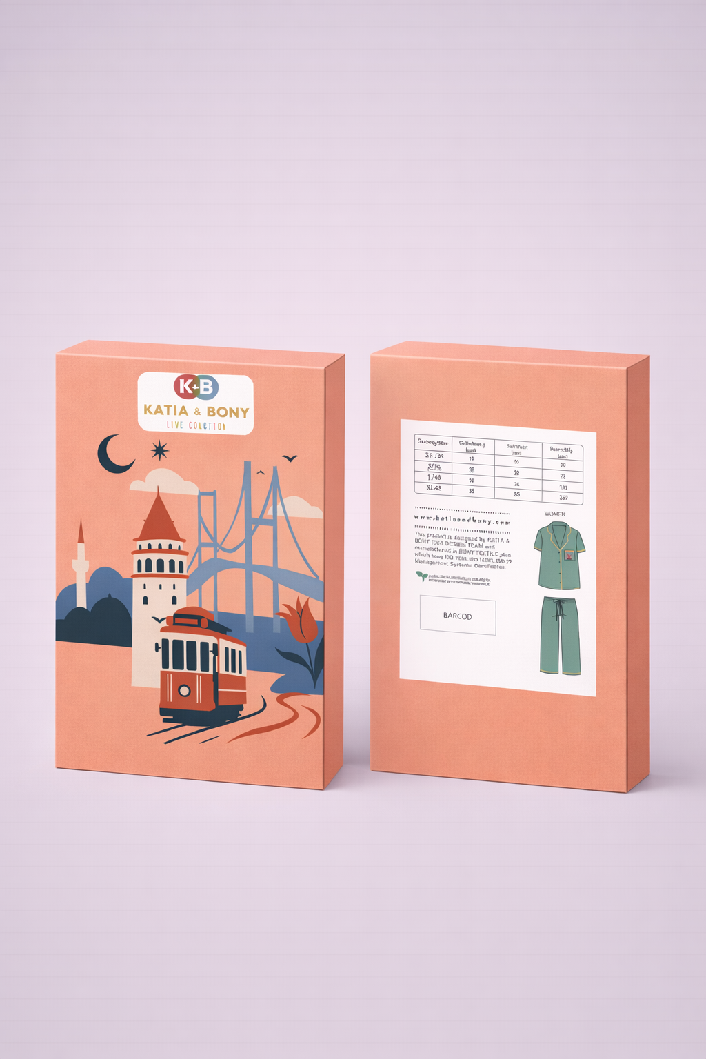 Kadın İstanbul Serisi Tren Desenli Premium Kutulu Pijama Takımı Yeşil