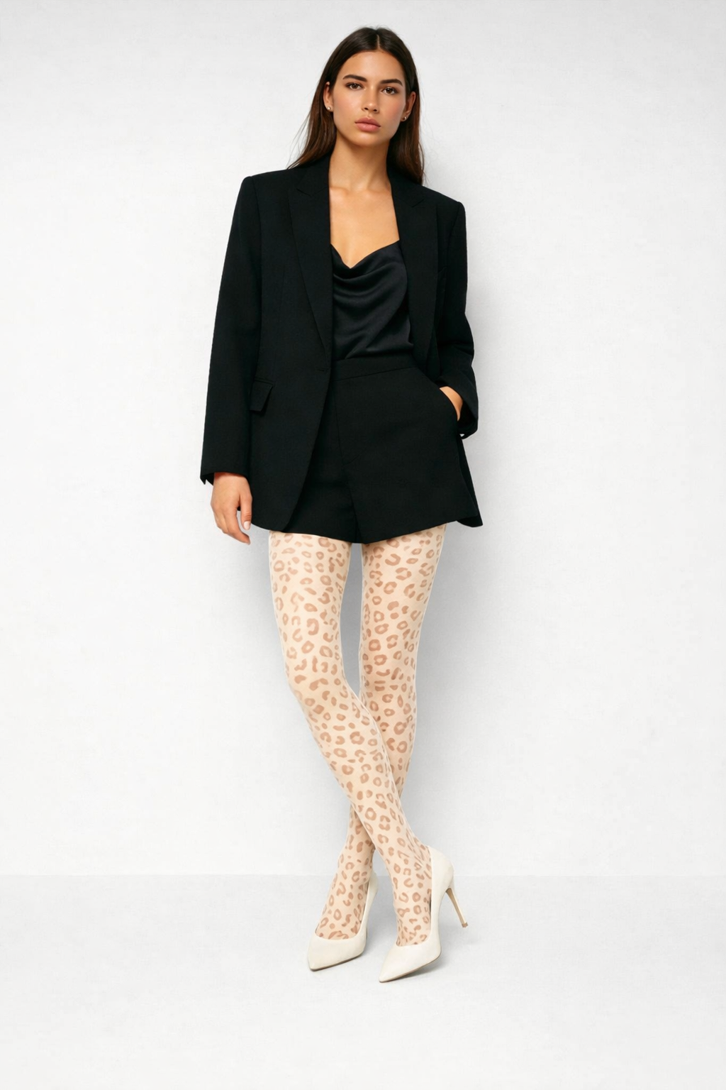 Kadın Leopar Desenli İnce Külotlu Çorap Ten