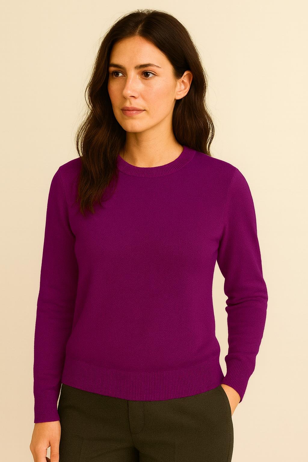 Kadın Premium Bisiklet Yaka Yumuşak Dokulu Triko Kazak Mor