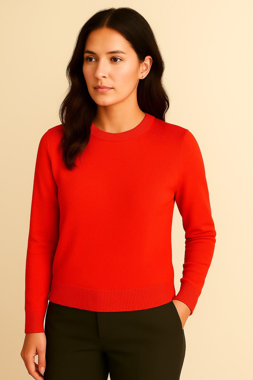 Kadın Premium Bisiklet Yaka Yumuşak Dokulu Triko Kazak Turuncu