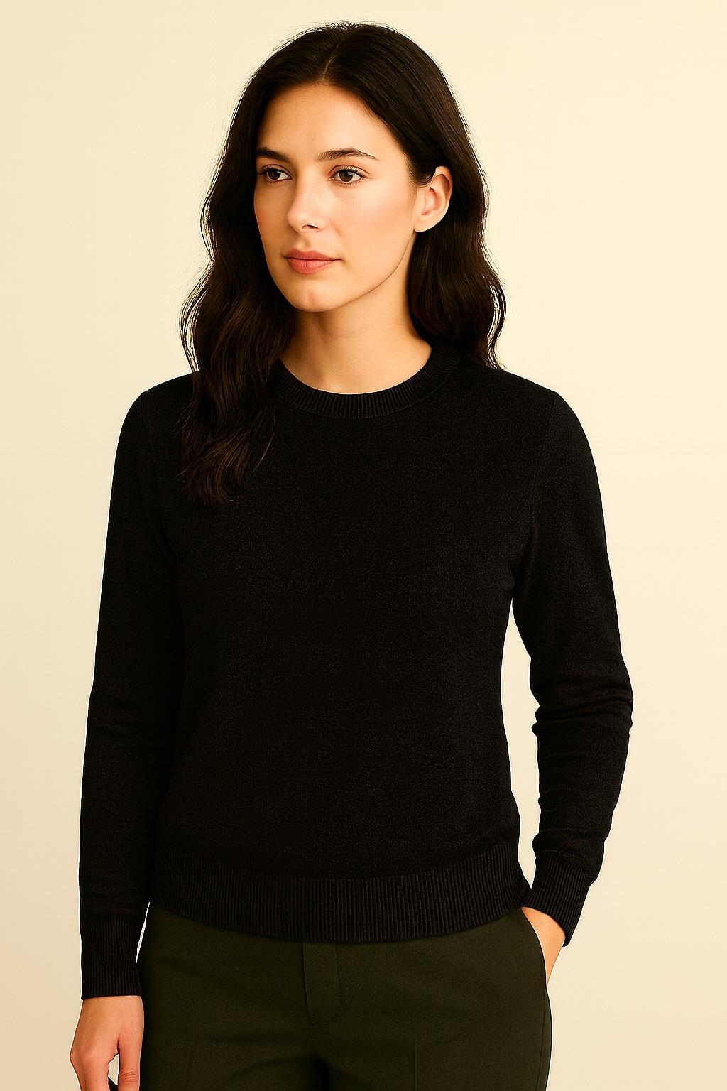 Kadın Premium Bisiklet Yaka Yumuşak Dokulu Triko Kazak Siyah