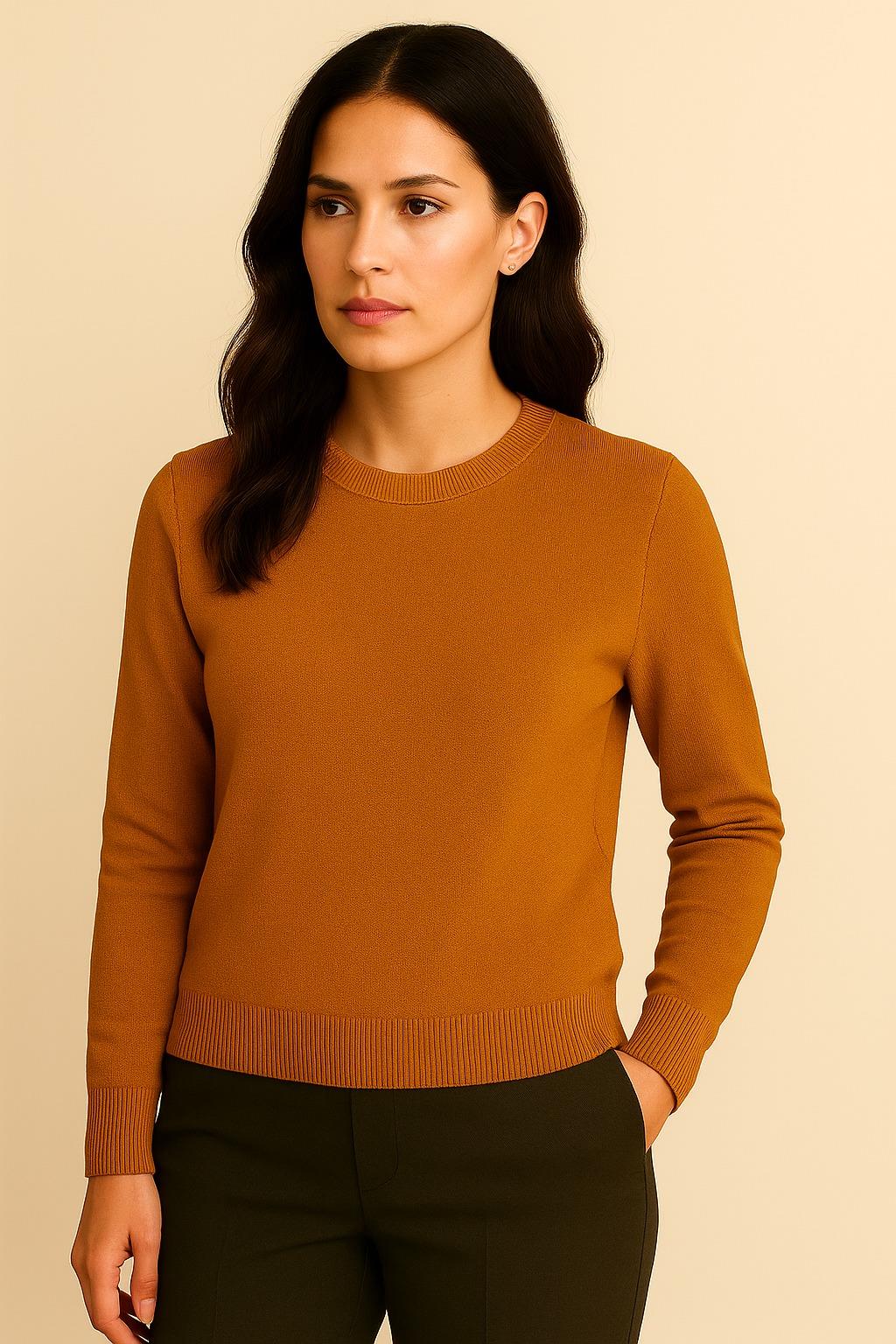 Kadın Premium Bisiklet Yaka Yumuşak Dokulu Triko Kazak Hardal