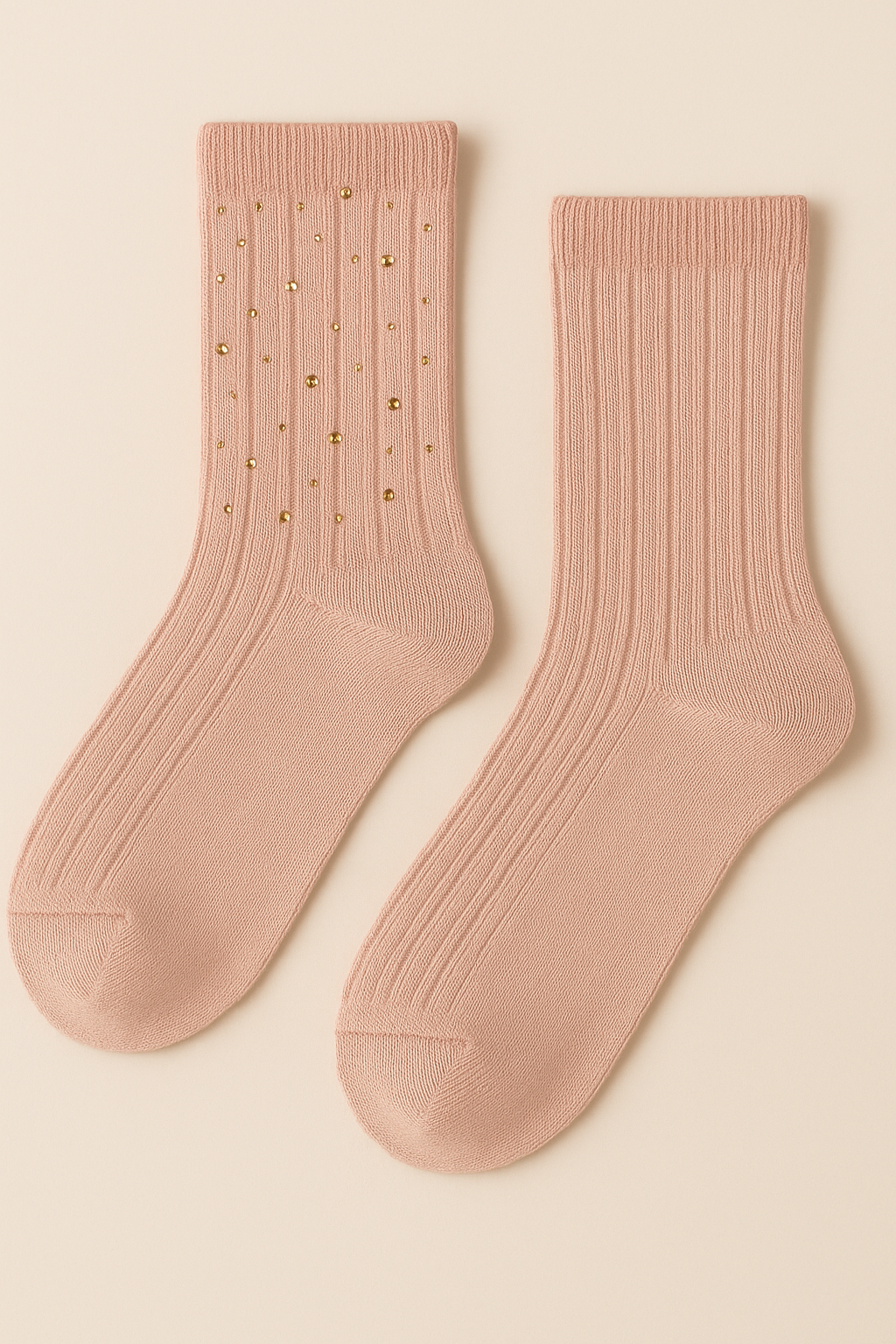 Kadın Taş Aksesuarlı Fitilli Yün Soket Çorap Pembe
