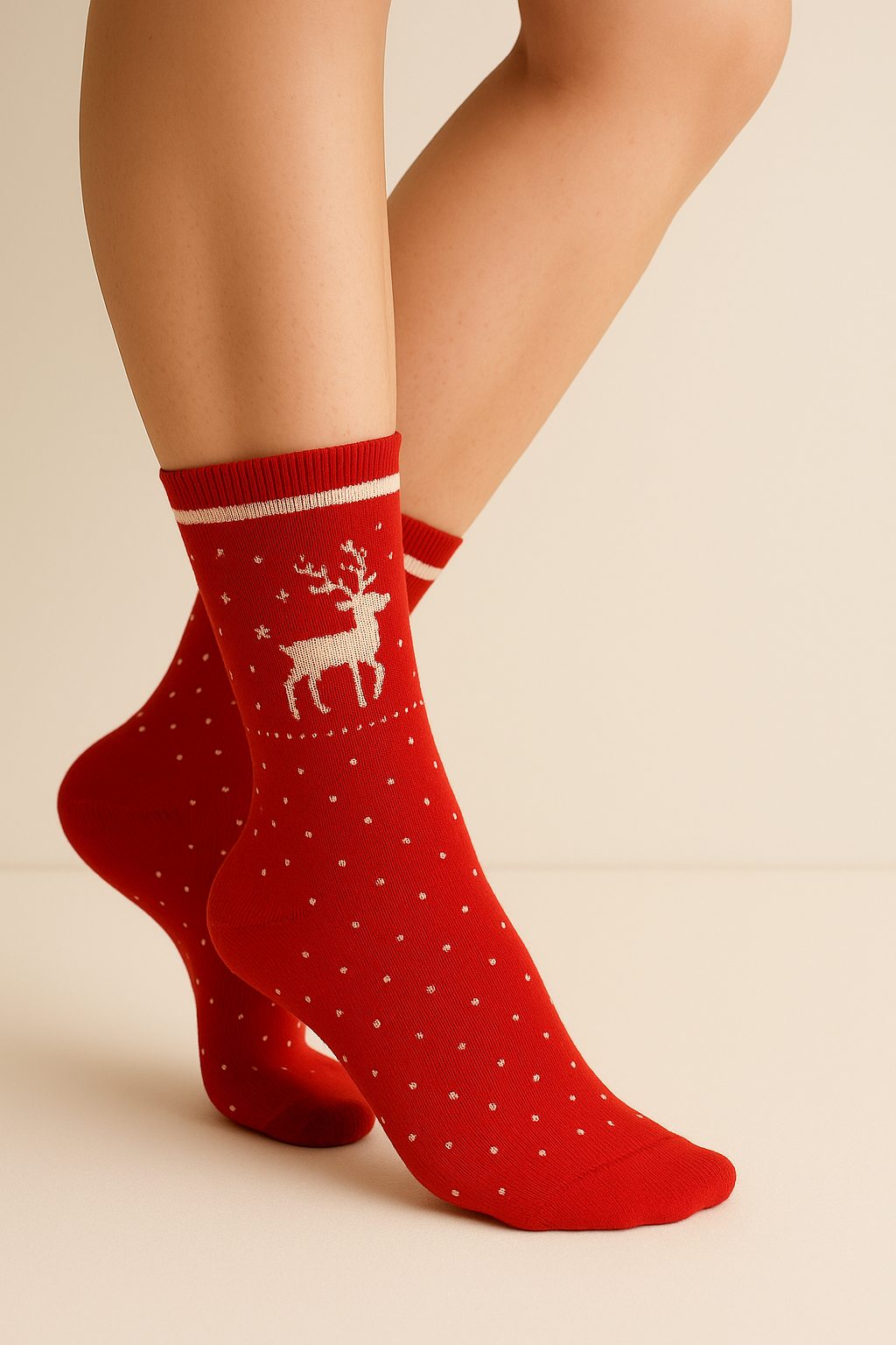 Kadın Yılbaşı Temalı Soket Çorap Kırmızı