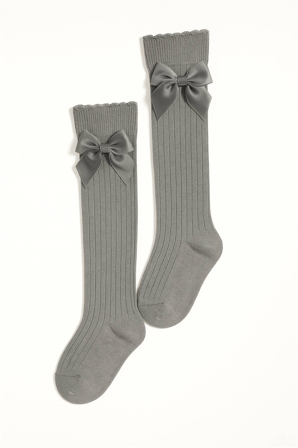 Kız Bebek Aksesuarlı Dizaltı Çorap Gri Melanj