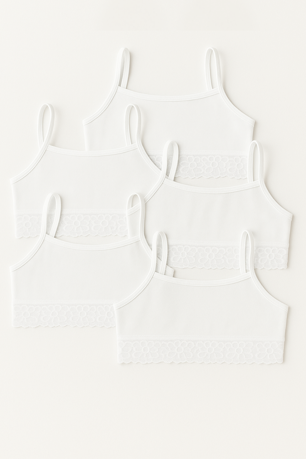 Kız Çocuk 5'li Dantel Detaylı Basic İnce Askılı Büstiyer Beyaz