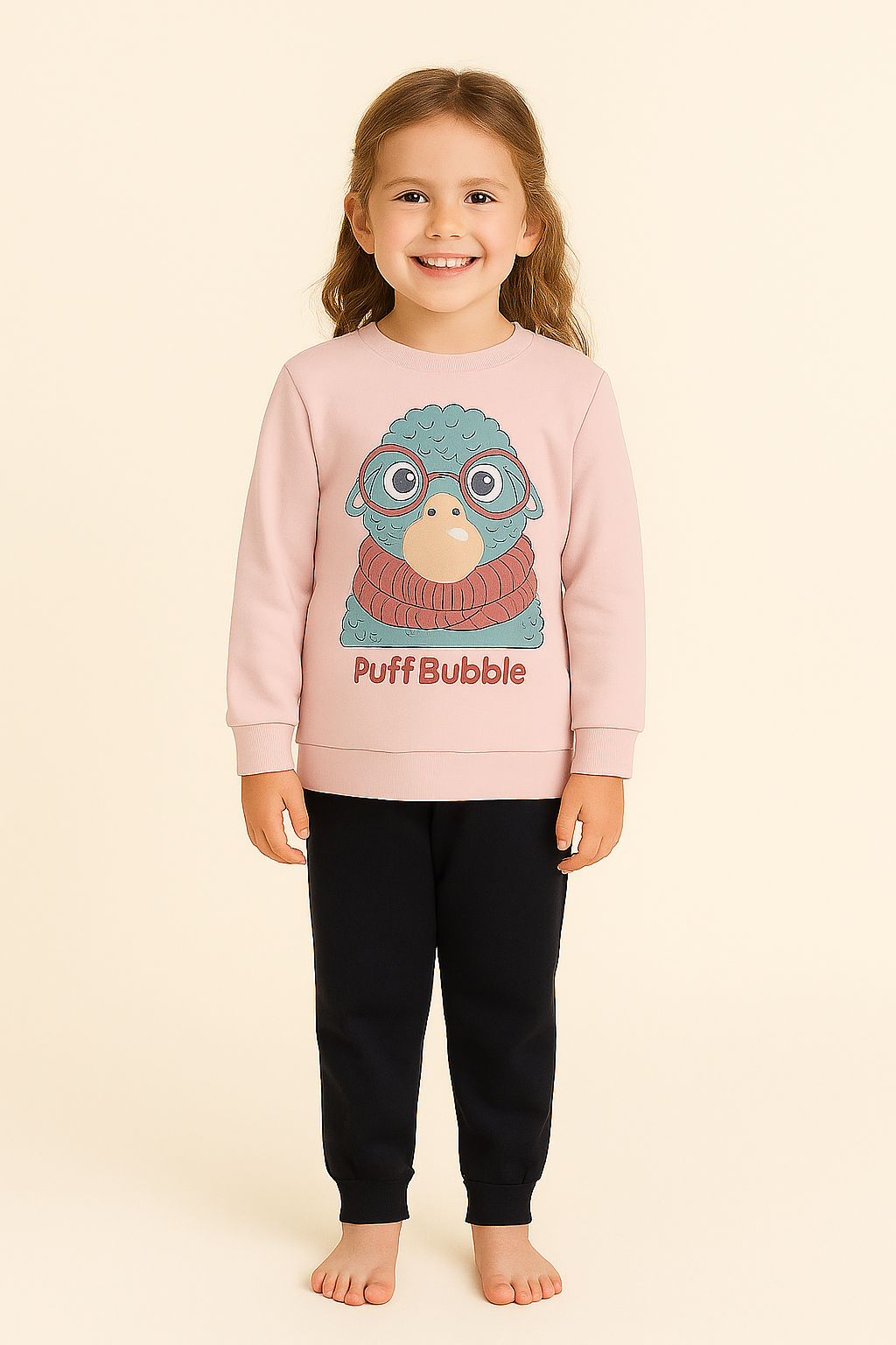 Kız Çocuk Bubble Desenli Eşofman Takımı Pembe