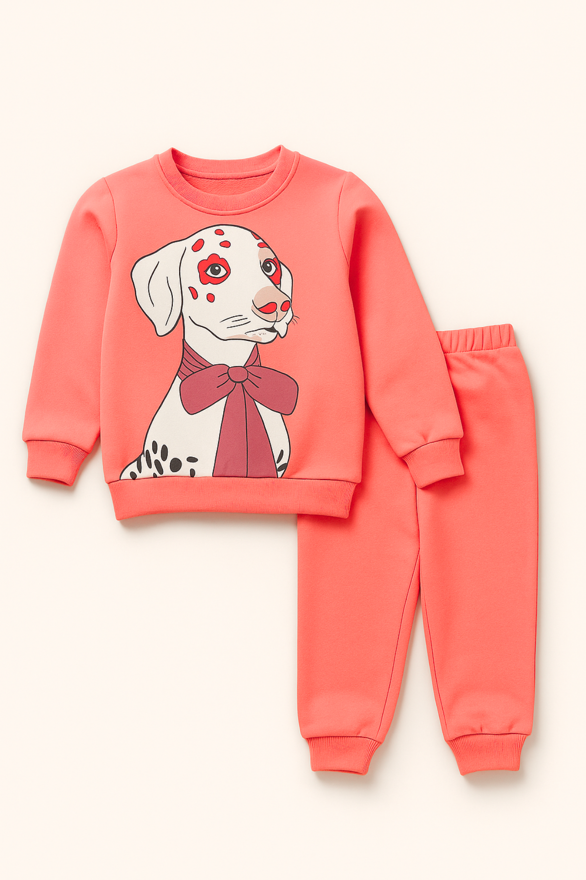 Kız Çocuk Dalmaçyalı Köpek Desenli Pijama Takımı Pembe