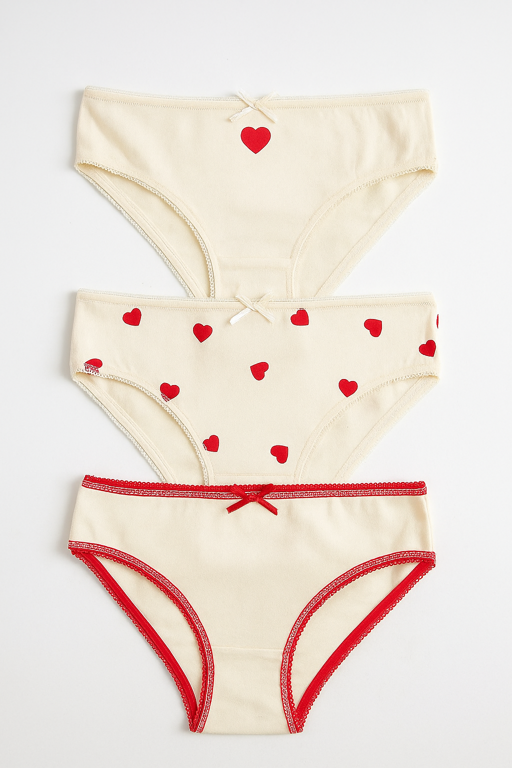 Kız Çocuk Kalpli 3'lü Slip Külot Ekru