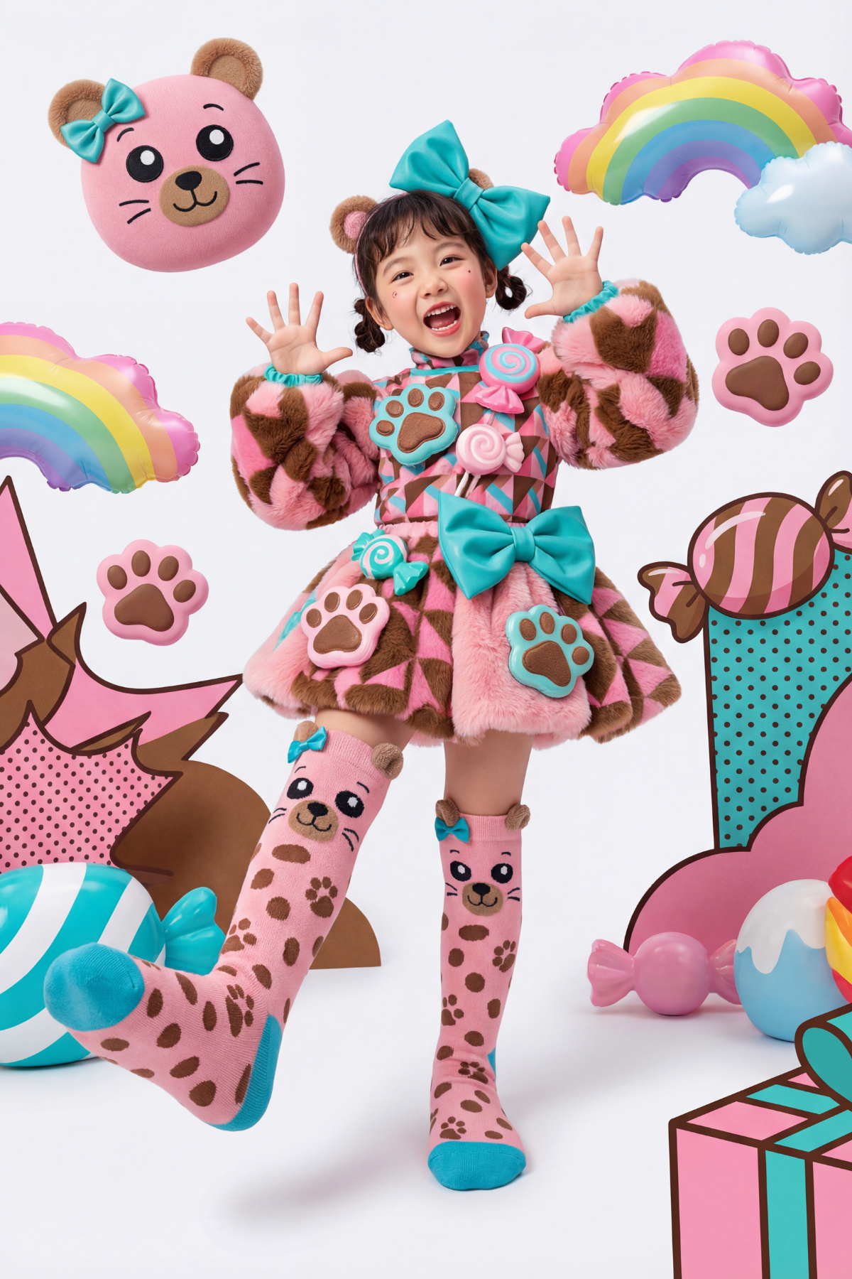 Kız Çocuk Köpek Desenli Dizüstü Çorap Pembe