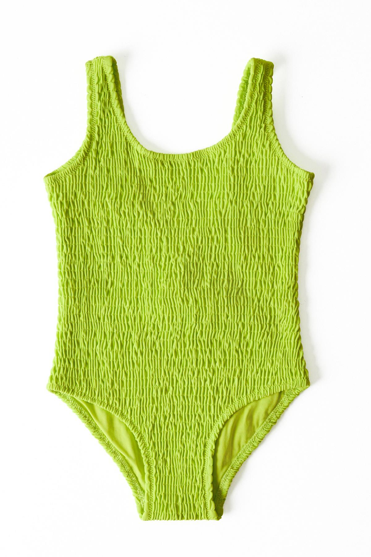 Girls Lime Colored Detail Swimwear