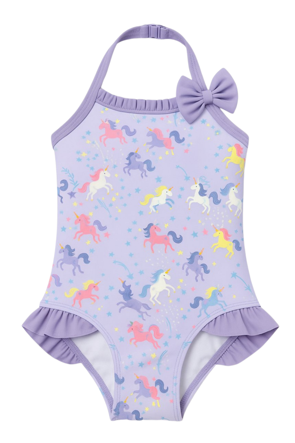 Kız Çocuk Unicorn Desenli Fırfırlı Mayo Lila