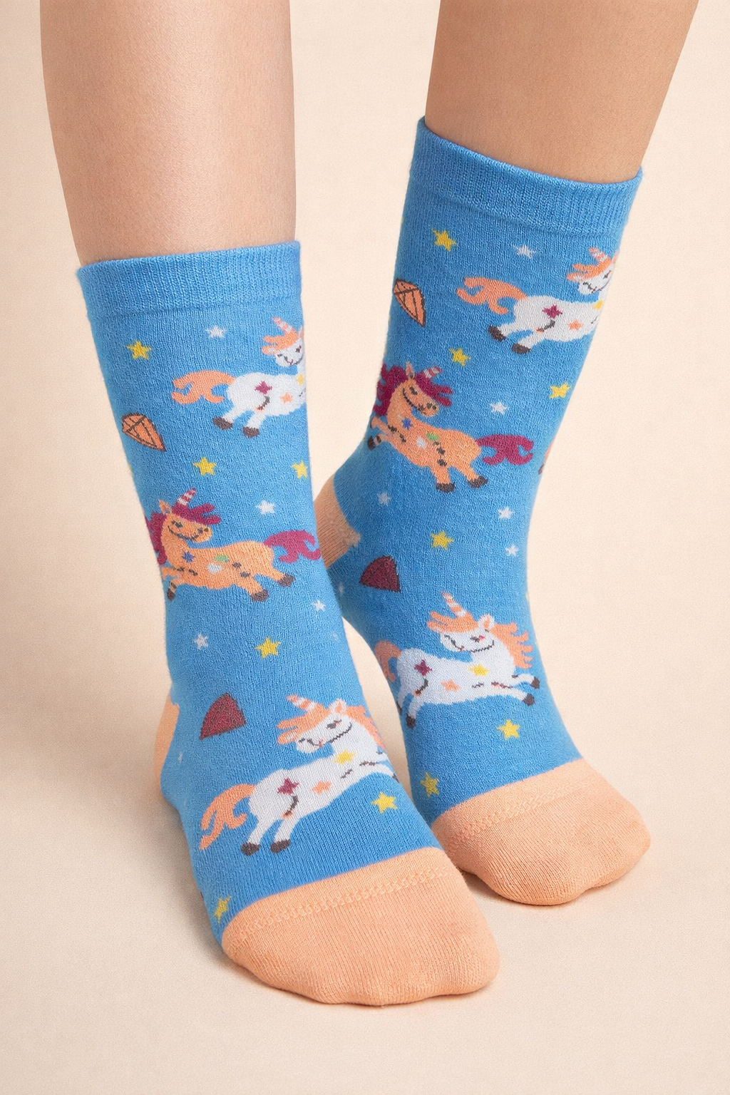 Kız Çocuk Unicorn Desenli Soket Çorap Mavi