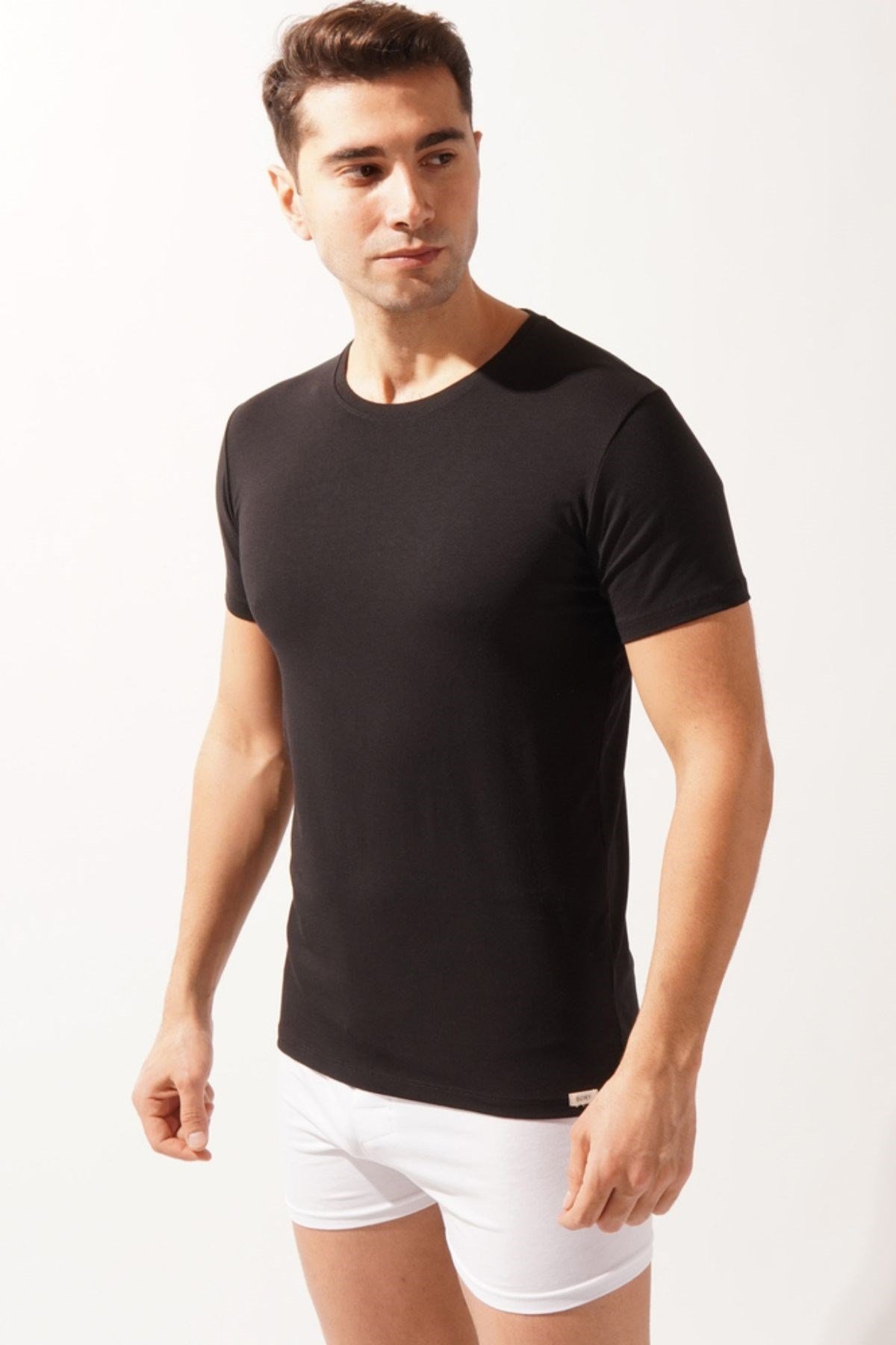 Round Neck Basic Modal Mens Tank Top Black