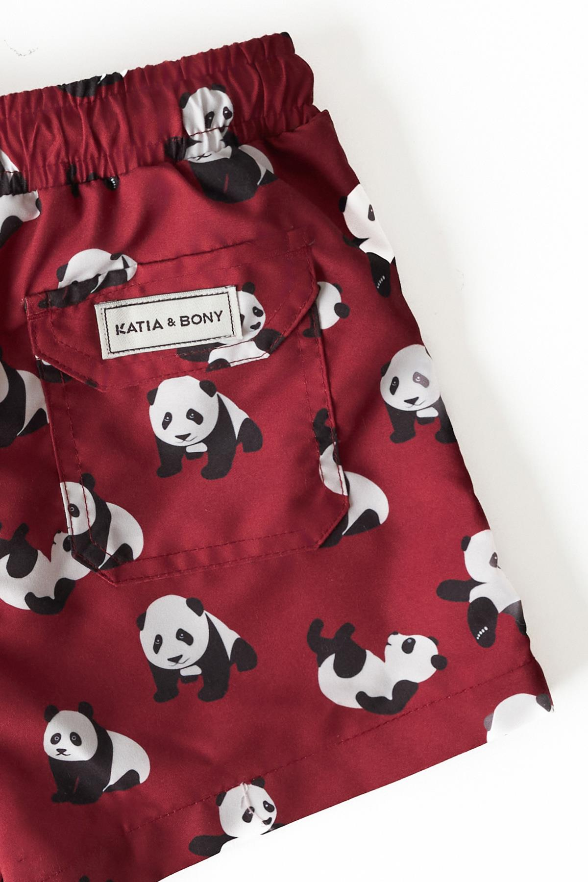 Erkek Çocuk Panda Desenli Deniz Şortu Bordo