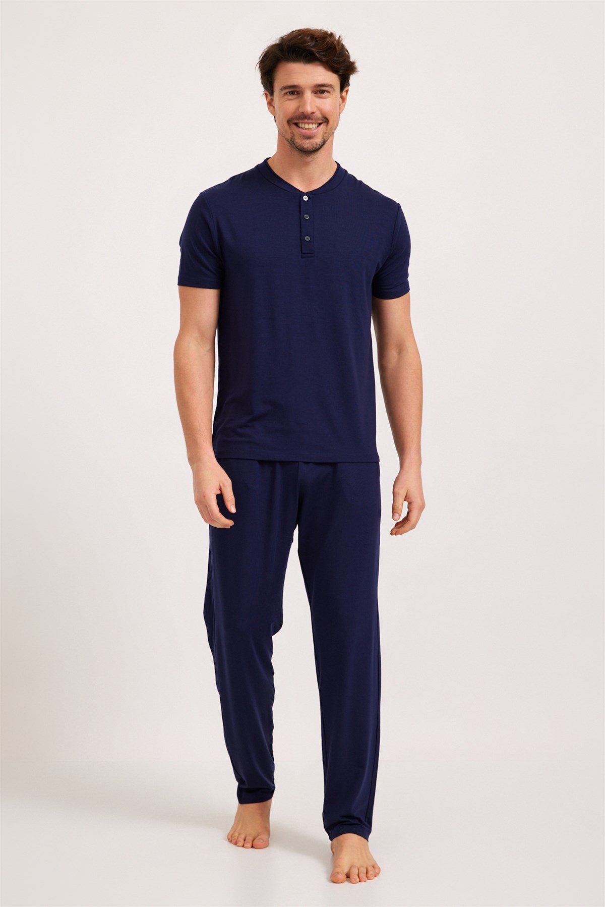 Erkek Silver Düğmeli Pijama Üst Lacivert