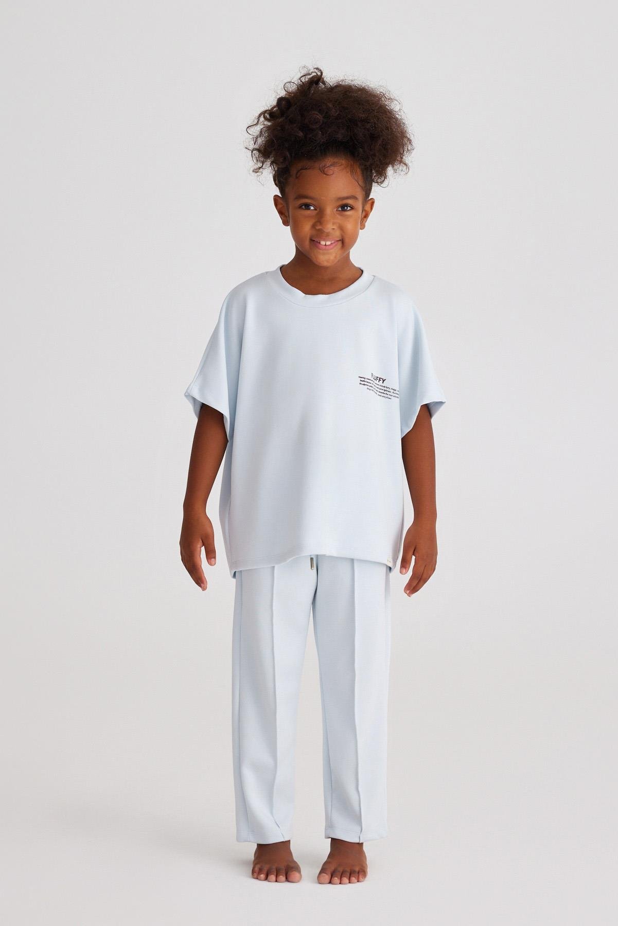 Fluffy Printed Girls Pants Blue