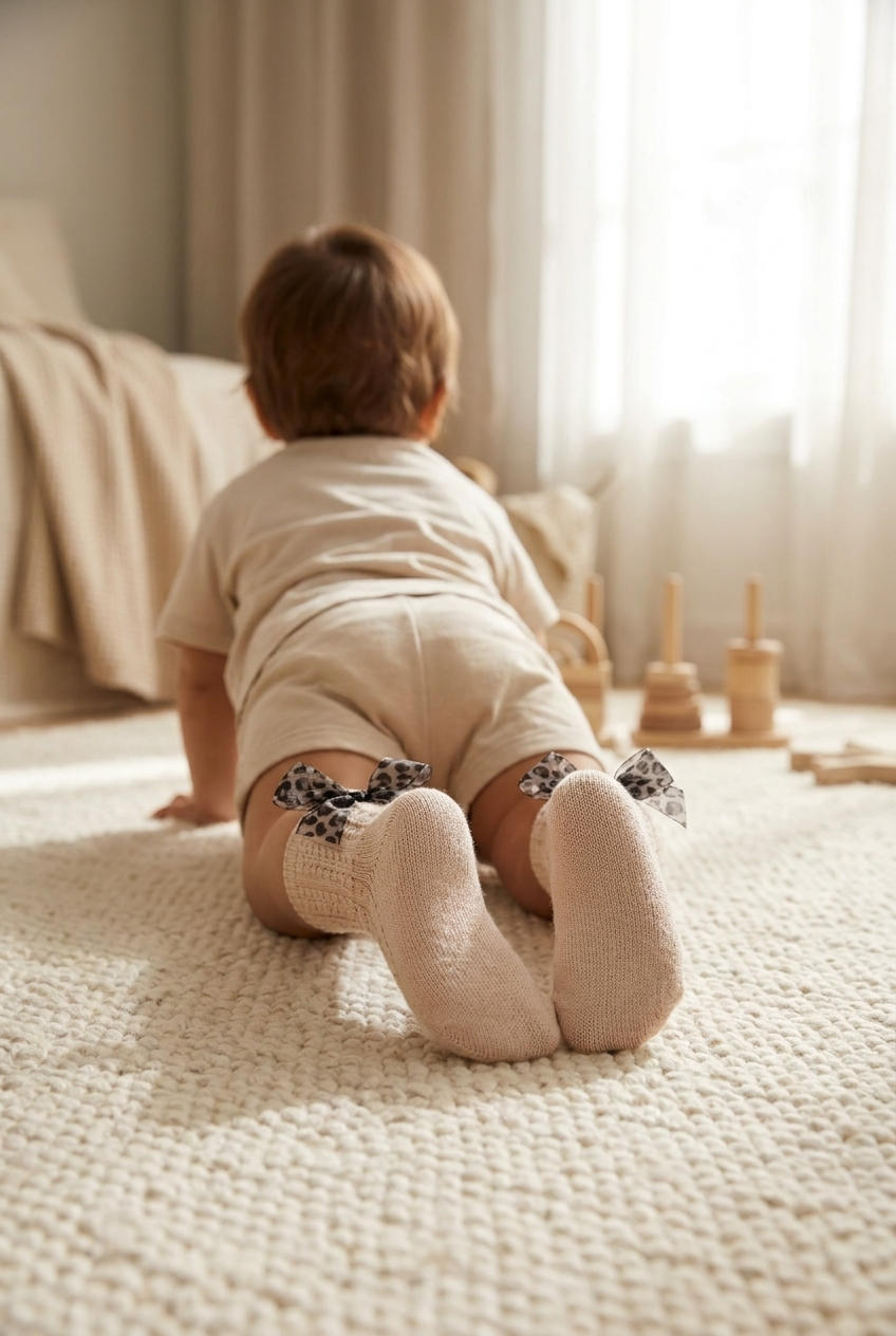  Kız Bebek Leopar Tül Fiyonklu Soket Çorap Gri Melanj