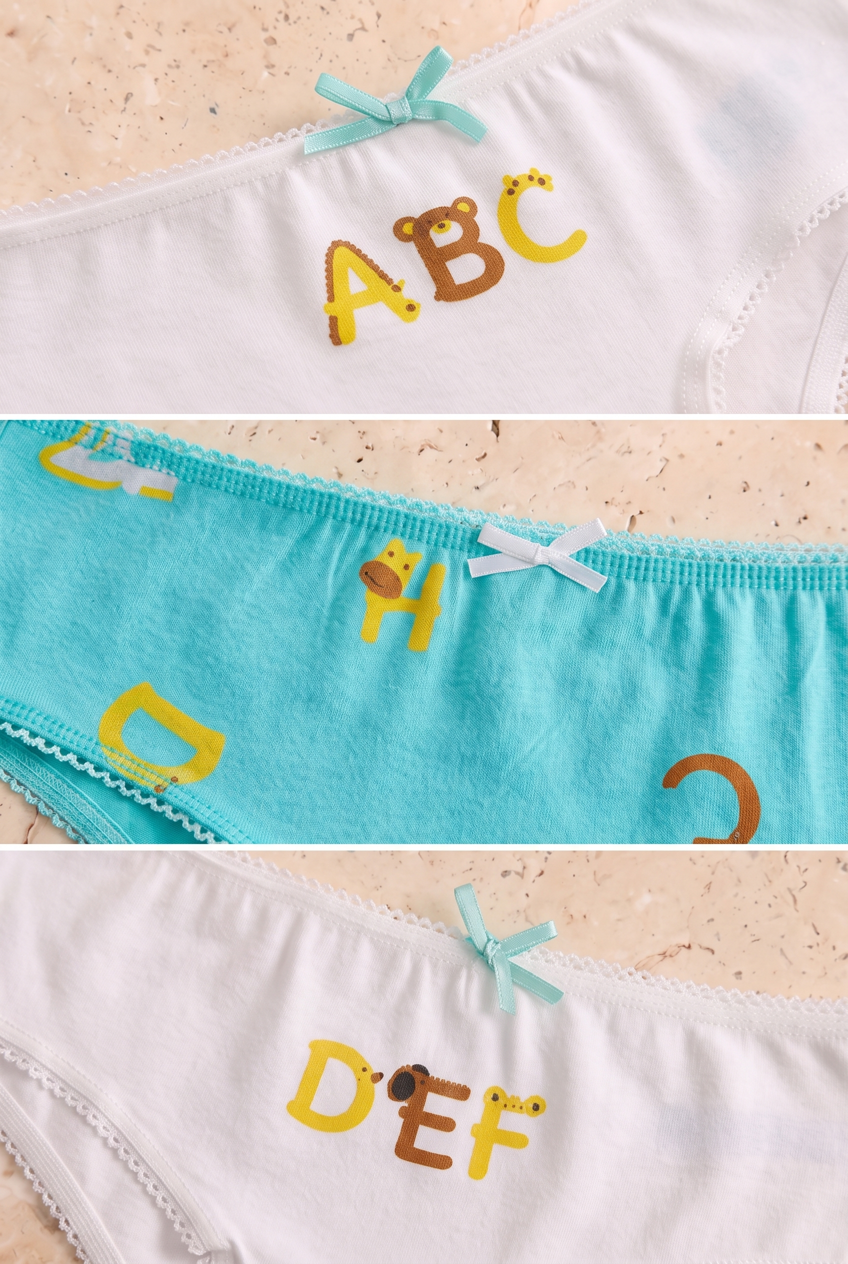  Kız Çocuk 3'lü Paket Alfabe Slip