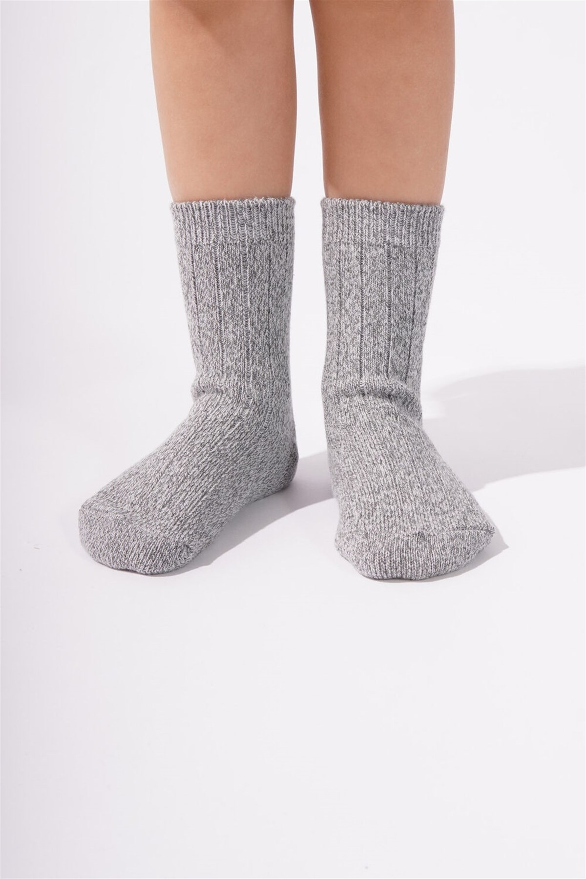 001 Cashmere Çocuk Soket Çorap-Gri-Melanj.