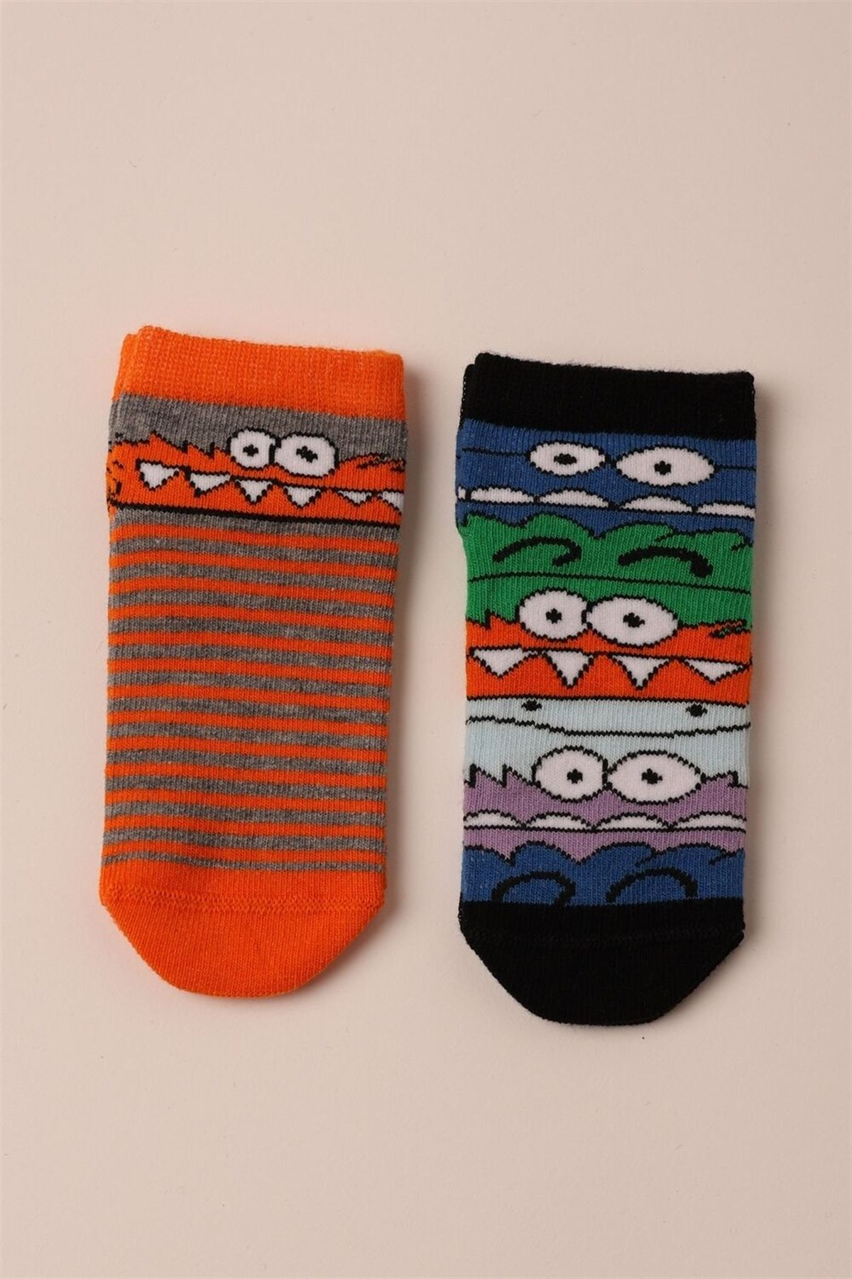 12201B1003 MONSTER 2PCK BABY STEP SOCKS-Desenli