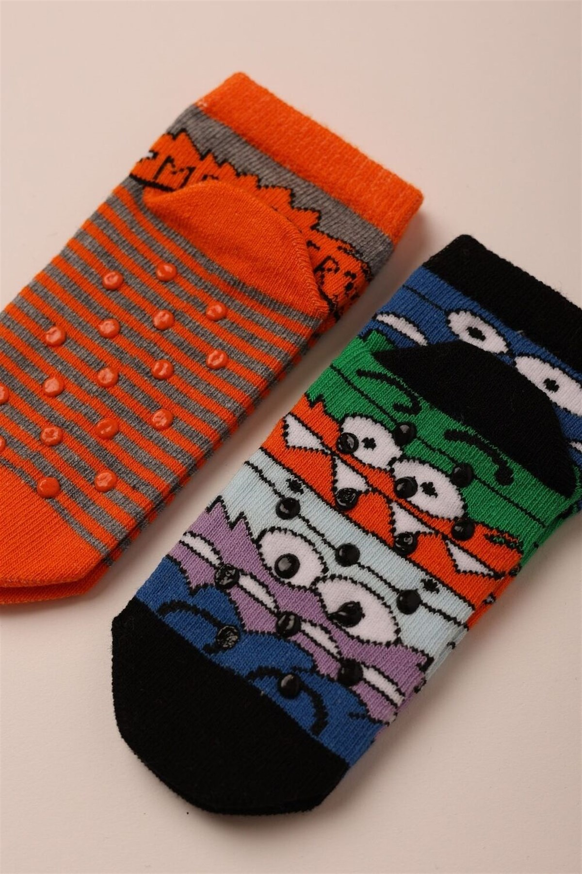 12201B1003 MONSTER 2PCK BABY STEP SOCKS-Desenli