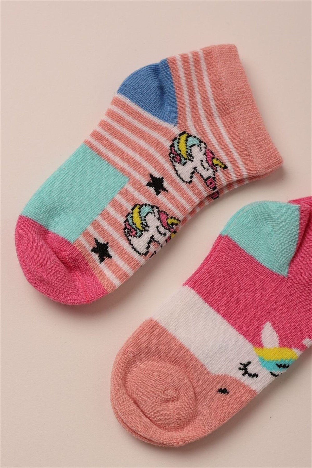 12201B1010 UNICORN 2PCK BABY STEP SOCKS-Pembe