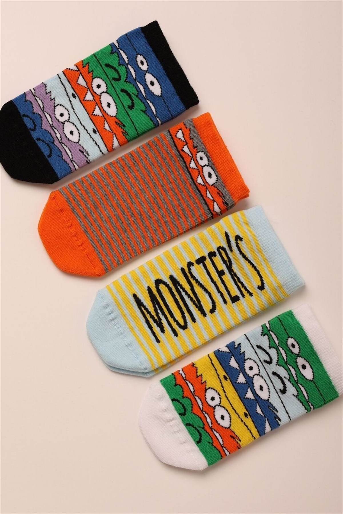 12201K2009 4PCK MONSTER BOYS STEP SOCKS-Desenli