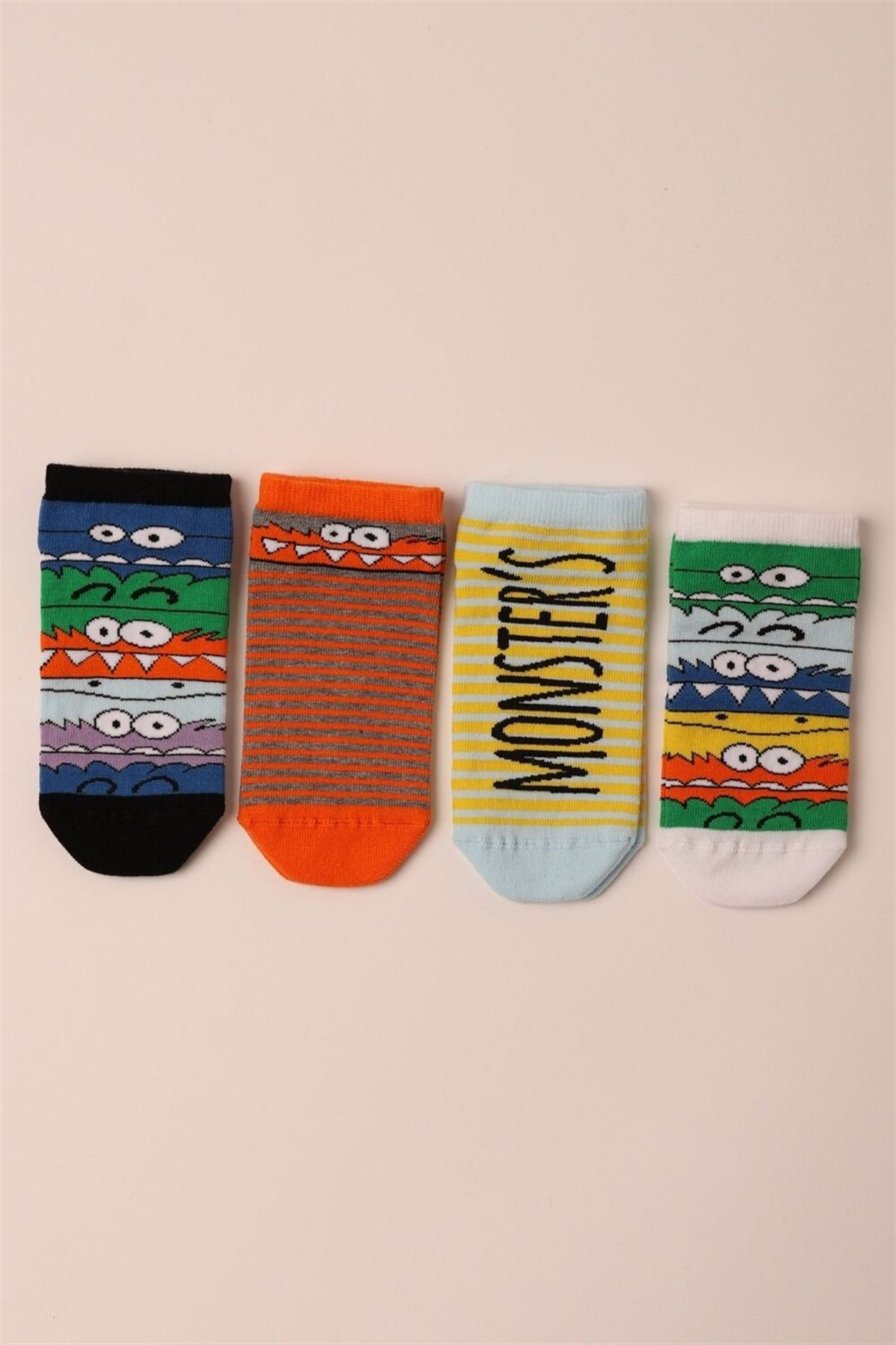 12201K2009 4PCK MONSTER BOYS STEP SOCKS-Desenli