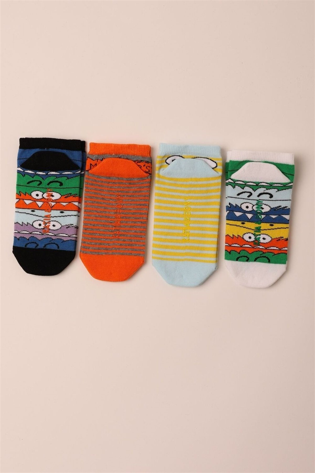 12201K2009 4PCK MONSTER BOYS STEP SOCKS-Desenli