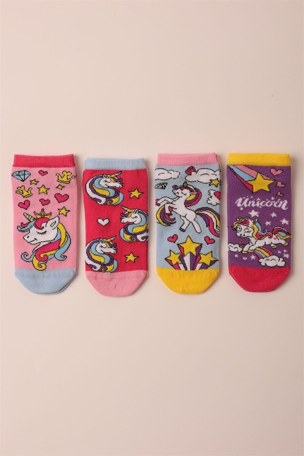 12201K2015 4PCK UNICORN STORY GIRLS STEP SOCKS-Desenli