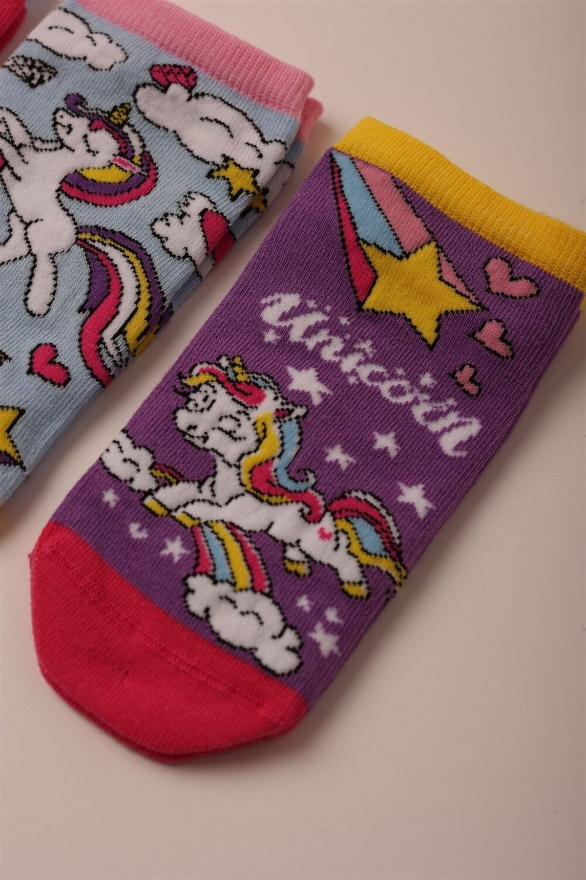 12201K2015 4PCK UNICORN STORY GIRLS STEP SOCKS-Desenli