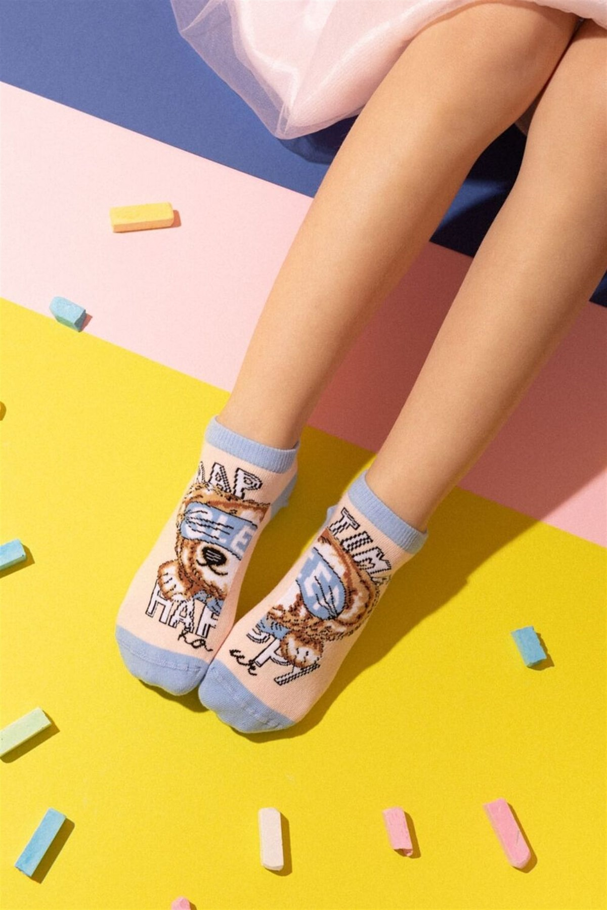 12201K2016 4PCK NAP TIME GIRLS STEP SOCKS-Desenli