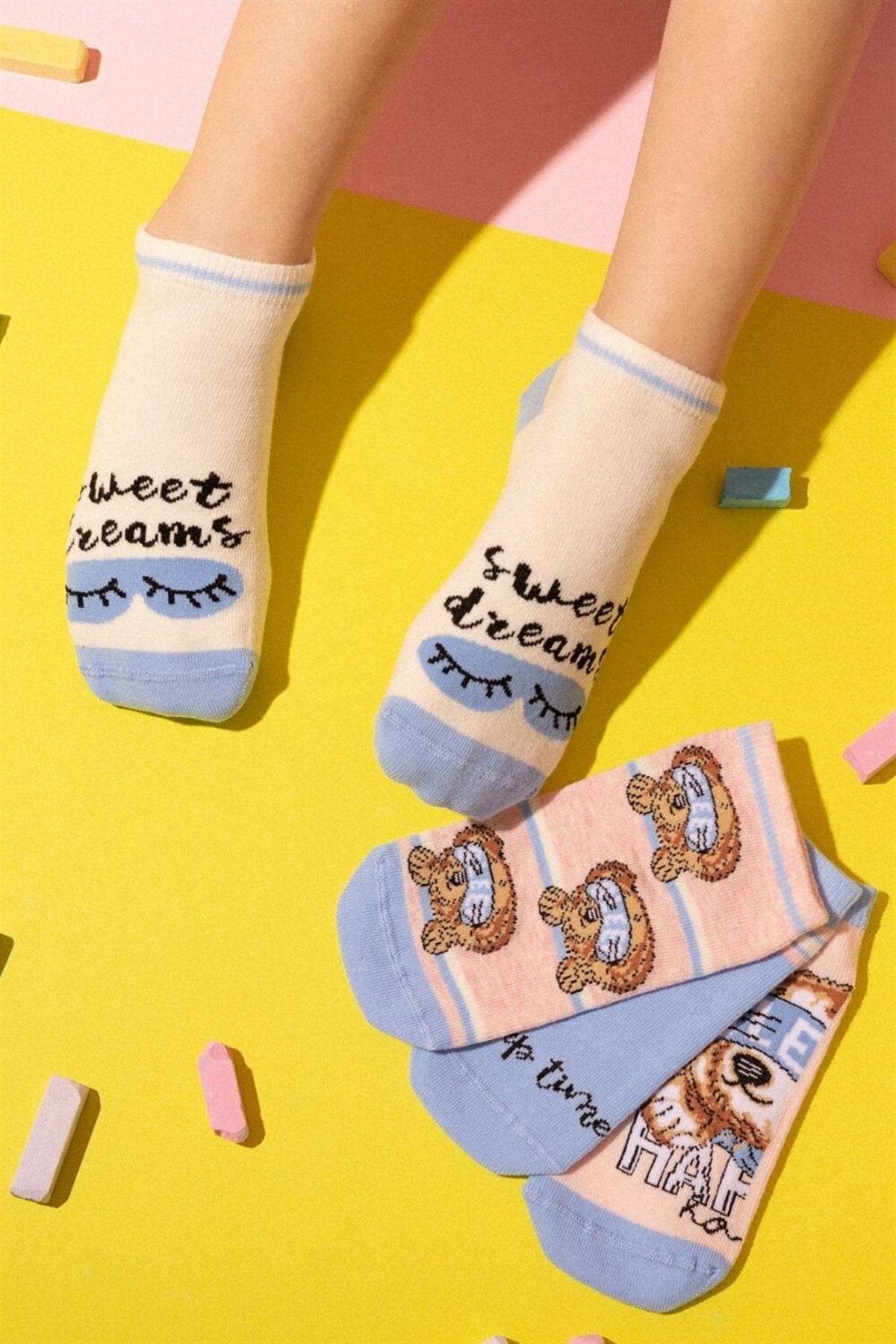 12201K2016 4PCK NAP TIME GIRLS STEP SOCKS-Desenli