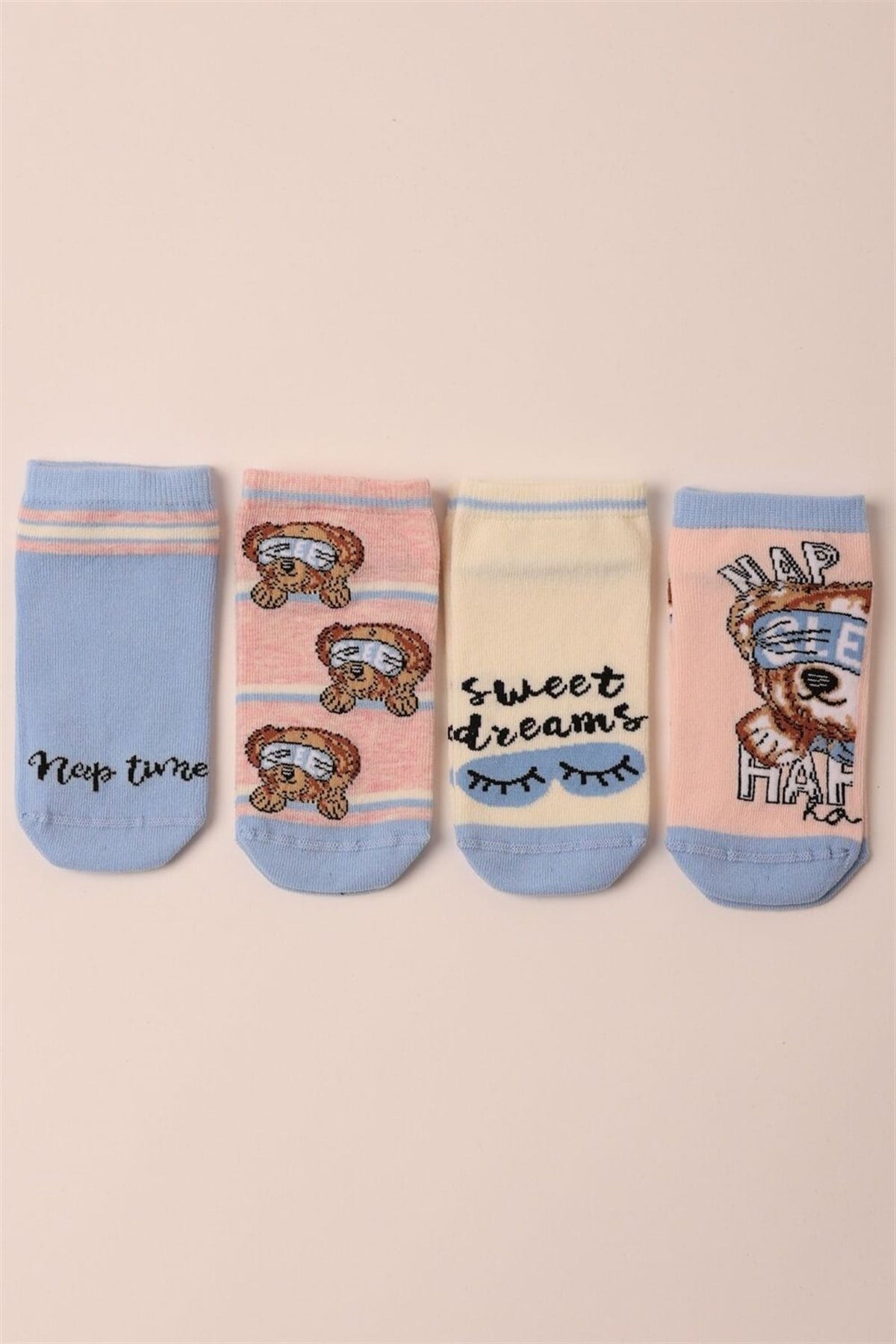 12201K2016 4PCK NAP TIME GIRLS STEP SOCKS-Desenli