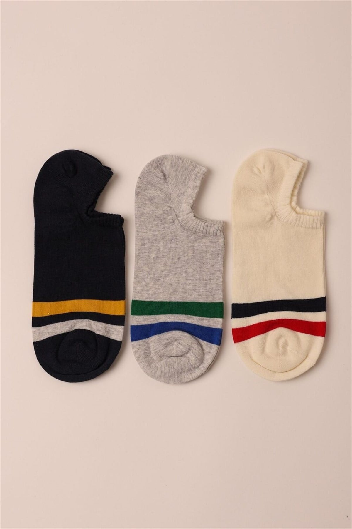 12201M4002 3PCK STRIPED MEN INVISIBLE SOCKS-Desenli