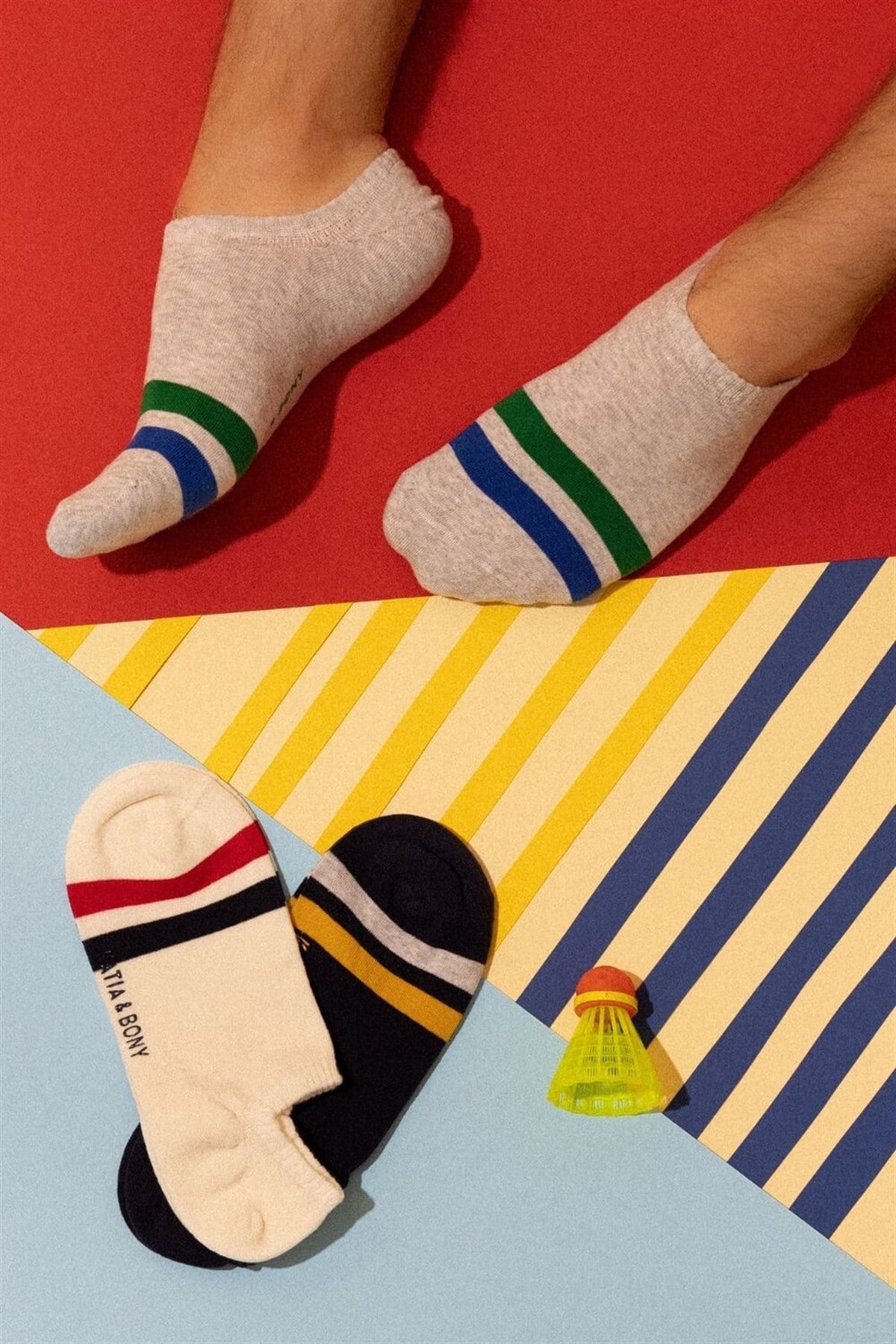 12201M4002 3PCK STRIPED MEN INVISIBLE SOCKS-Desenli