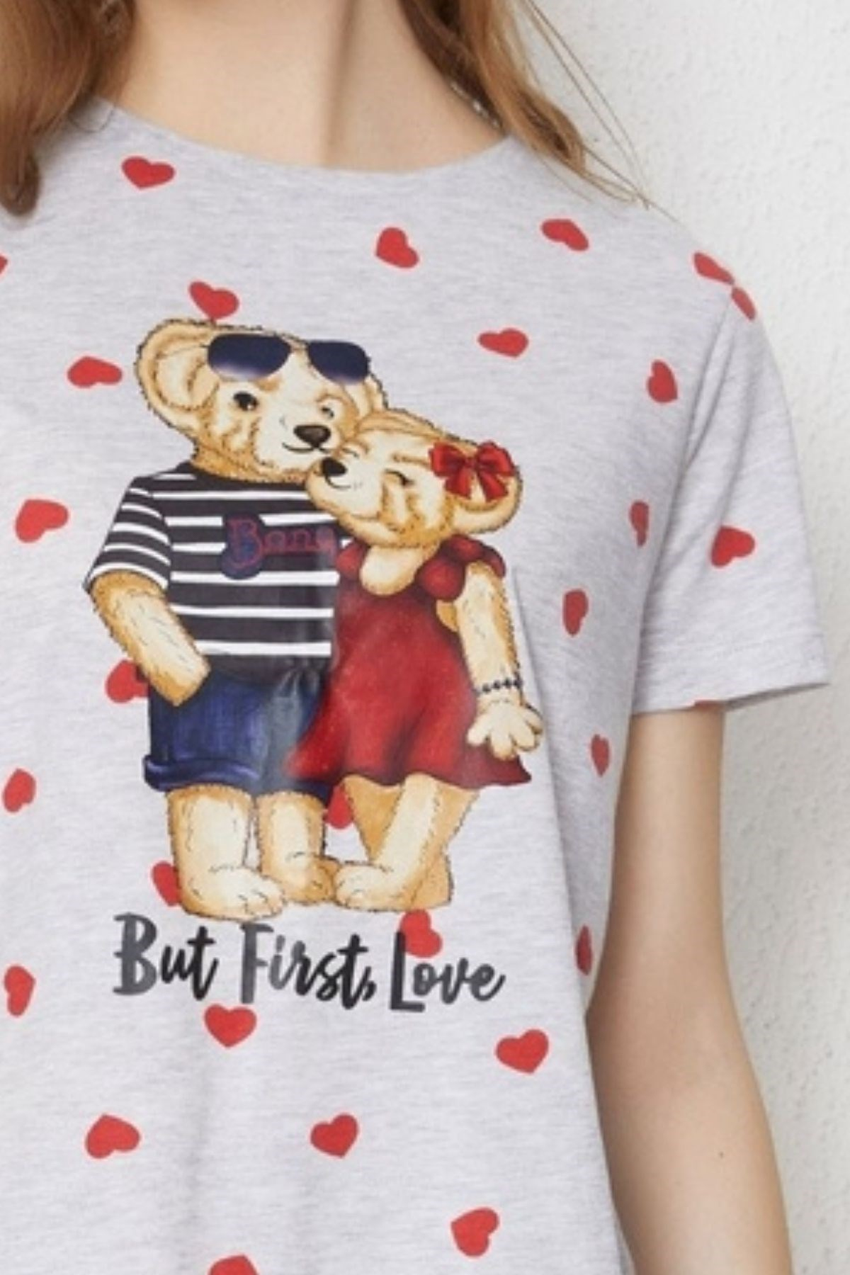 12212W3011 LOVE TEDDY BEAR BASKILI KADIN PİJAMA TK-Desenli