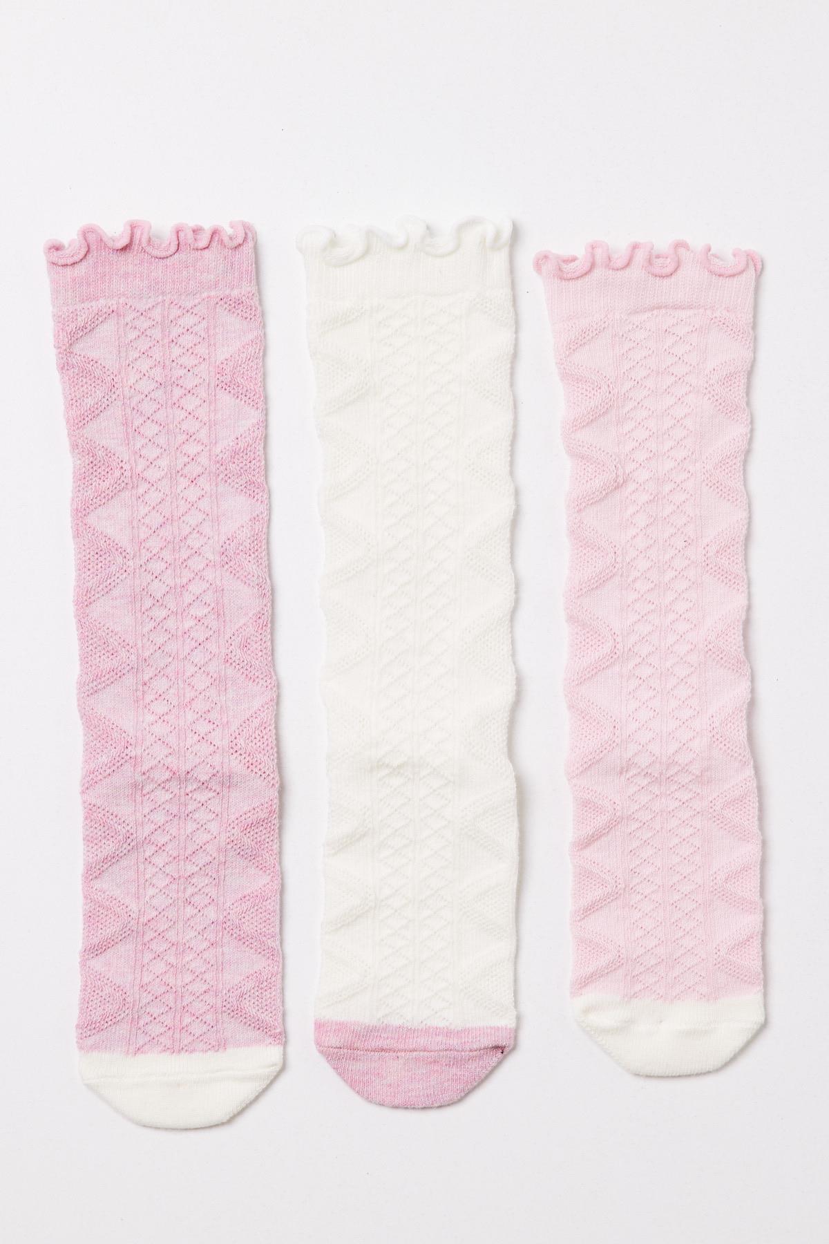 12401G2019  BEBEK 3 LÜ DESENLİ SOKET ÇORAP A.PEMBE-EKRU-PEMBE