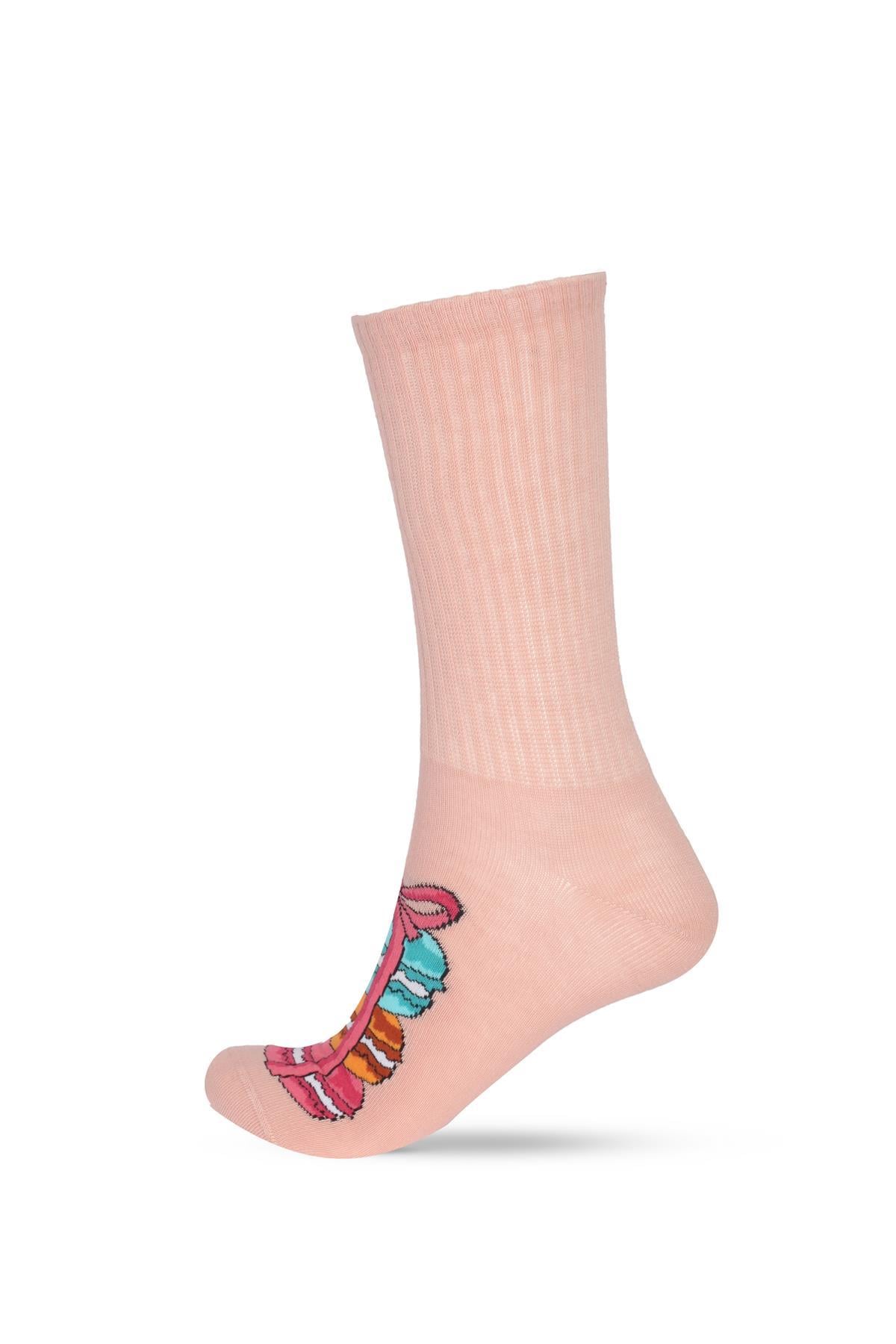 12401G2193 KADIN MAKARON DESENLİ SOKET ÇORAP Pembe