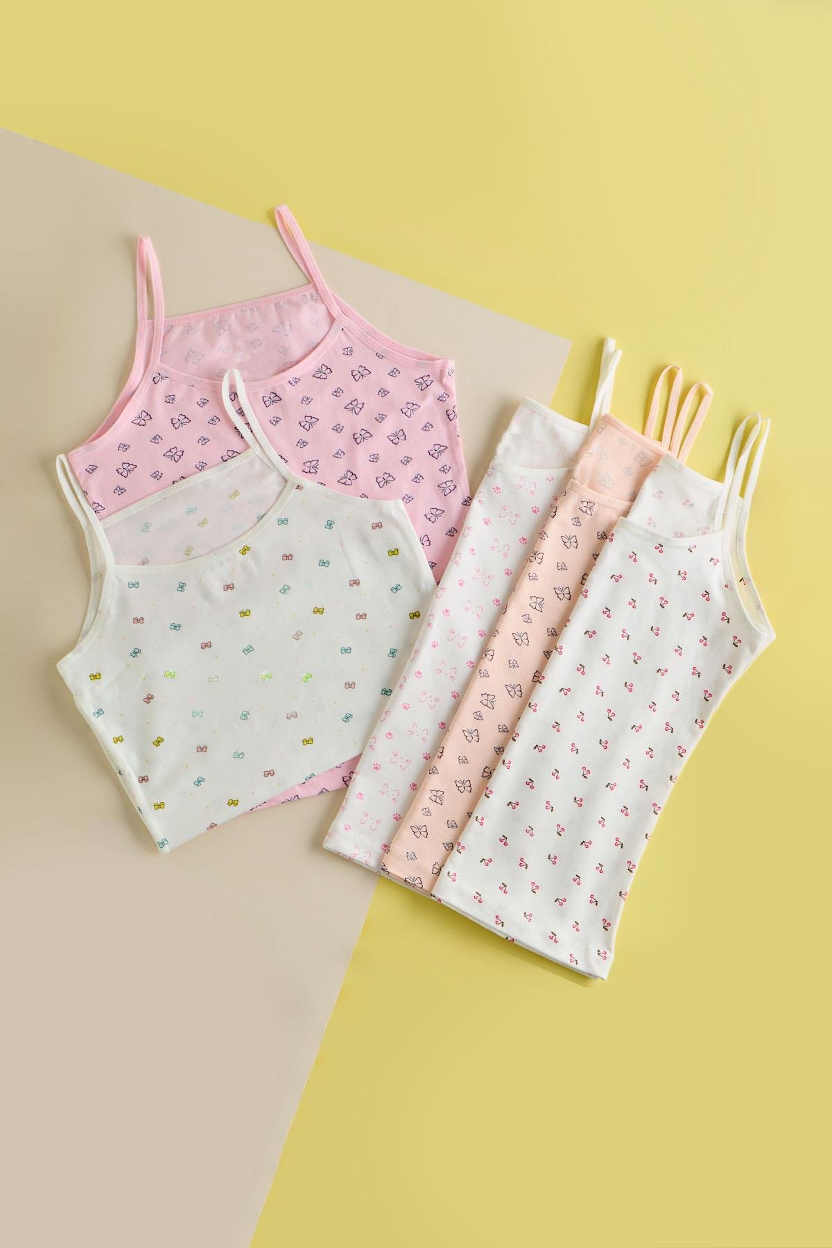 12401G2265 KIZ ÇOCUK DESENLİ İNCE ASKILI ATLET ÇOK RENKLİ