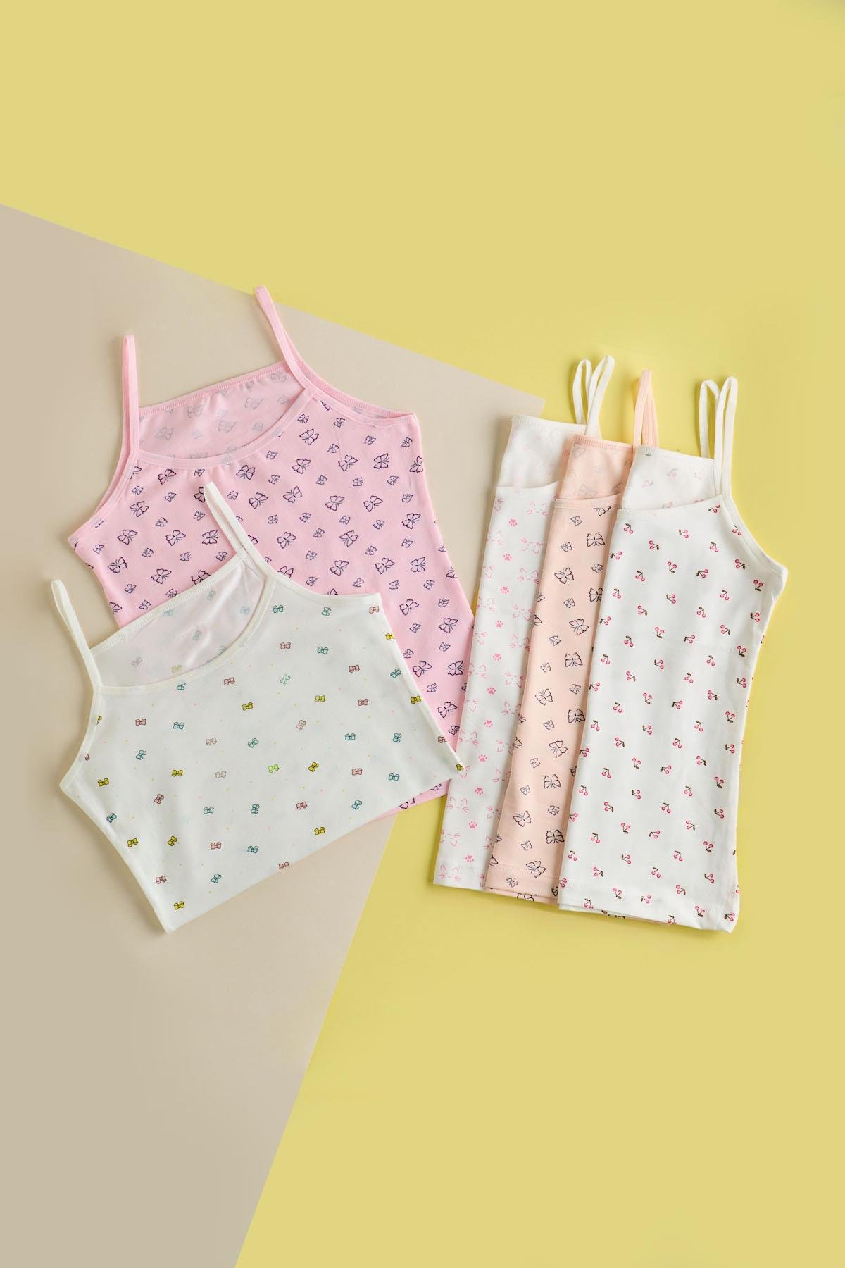 12401G2265 KIZ ÇOCUK DESENLİ İNCE ASKILI ATLET ÇOK RENKLİ