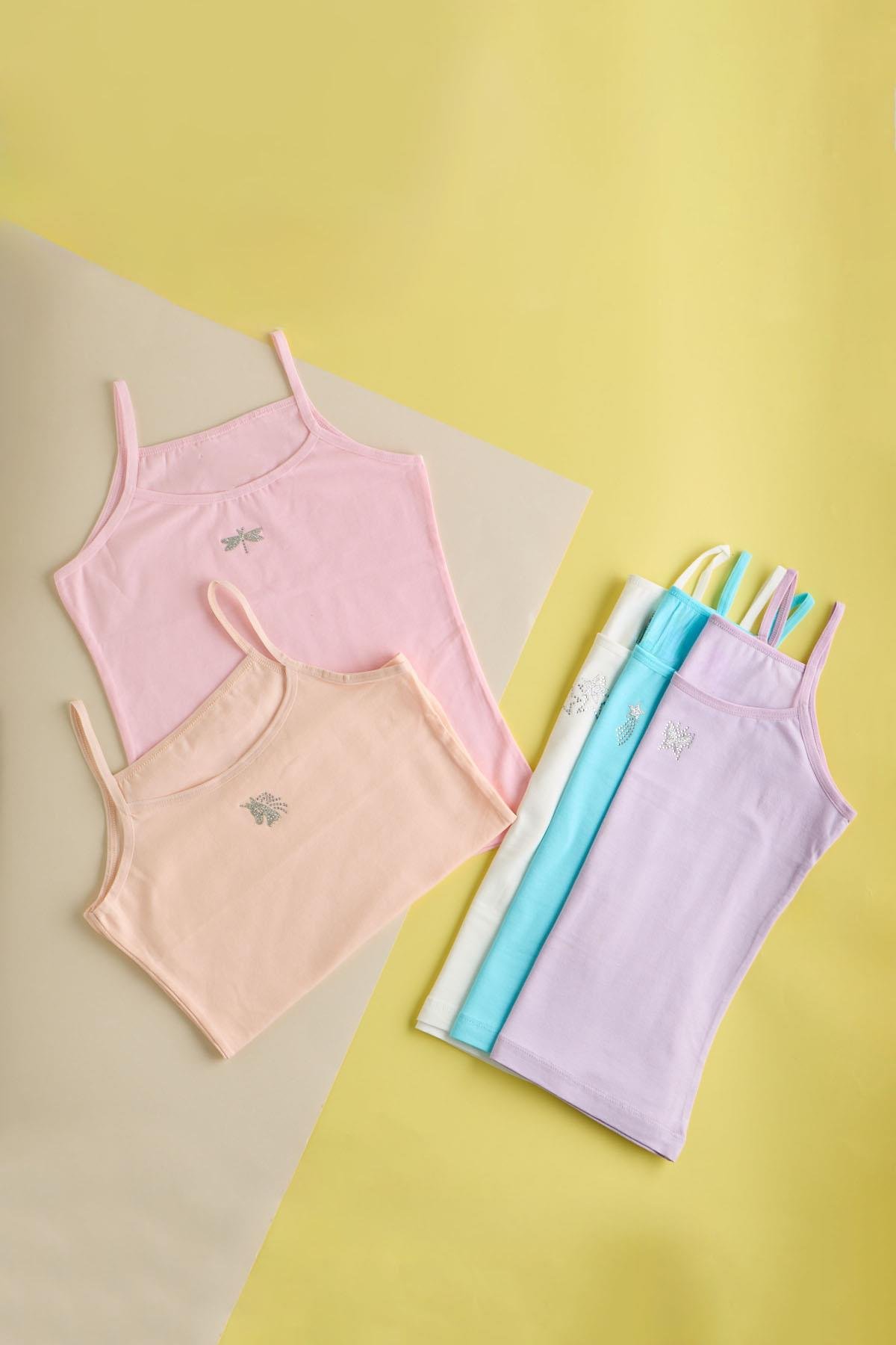 12401G2266 KIZ ÇOCUK UNICORN BASKILI İNCE ASKILI ATLET ÇOK RENKLİ