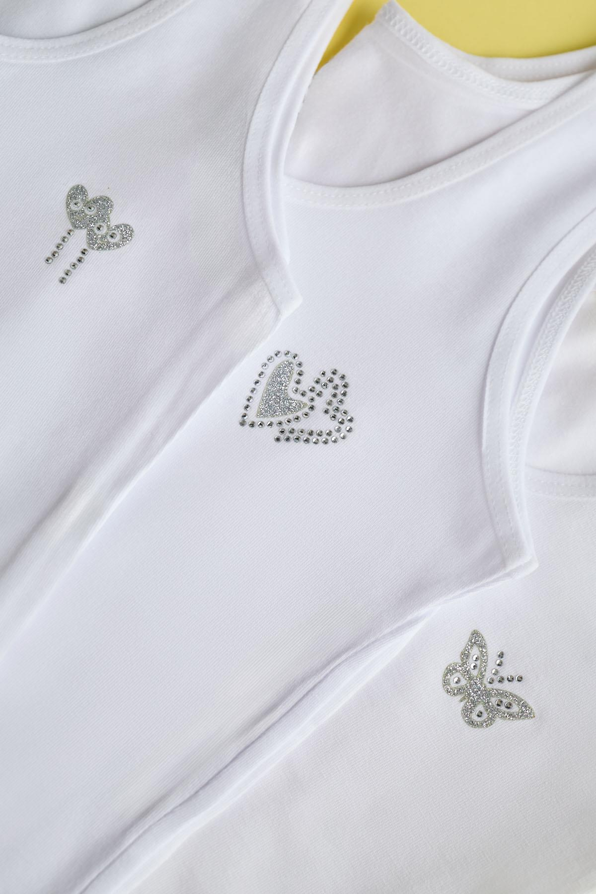 12401G2268 KIZ ÇOCUK TAŞ BASKILI KALIN ASKILI ATLET Beyaz