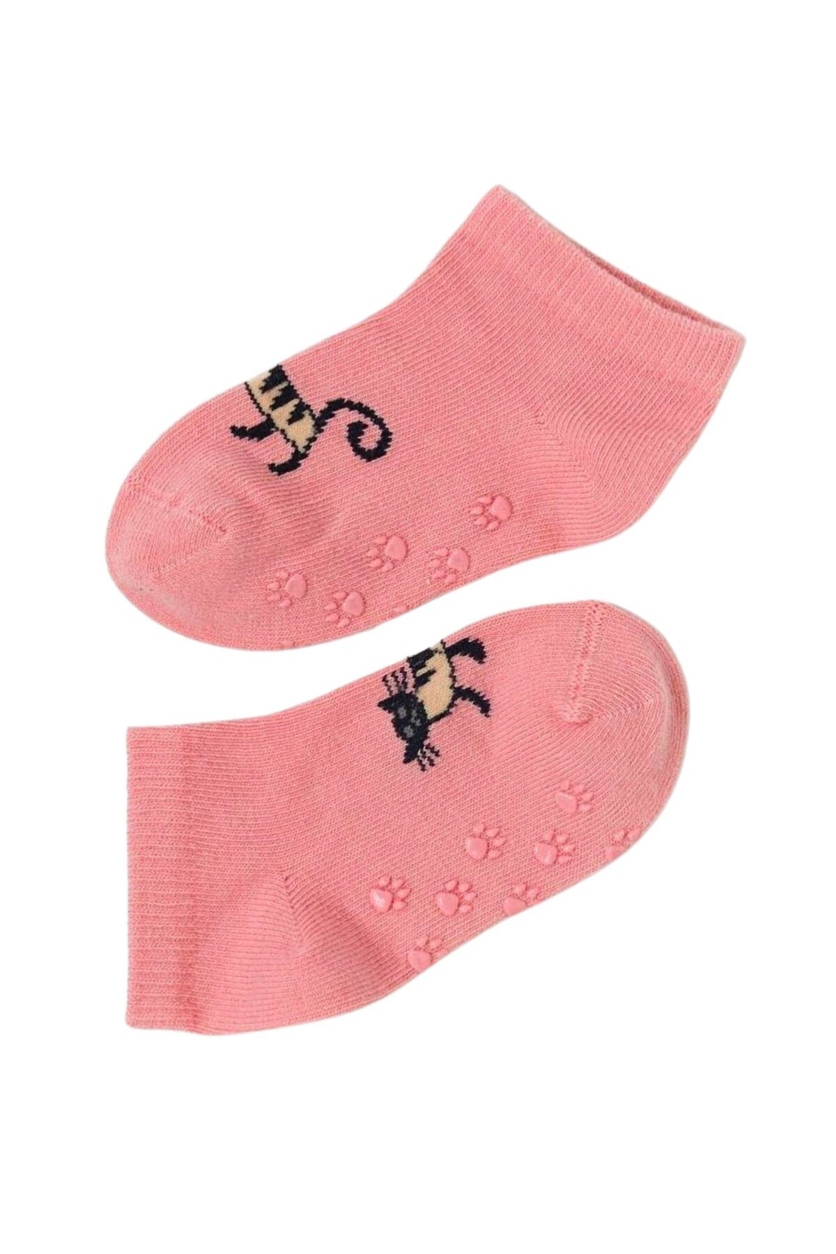 12501G1024 KEDİLİ BEBEK STEP ÇORAP Pembe