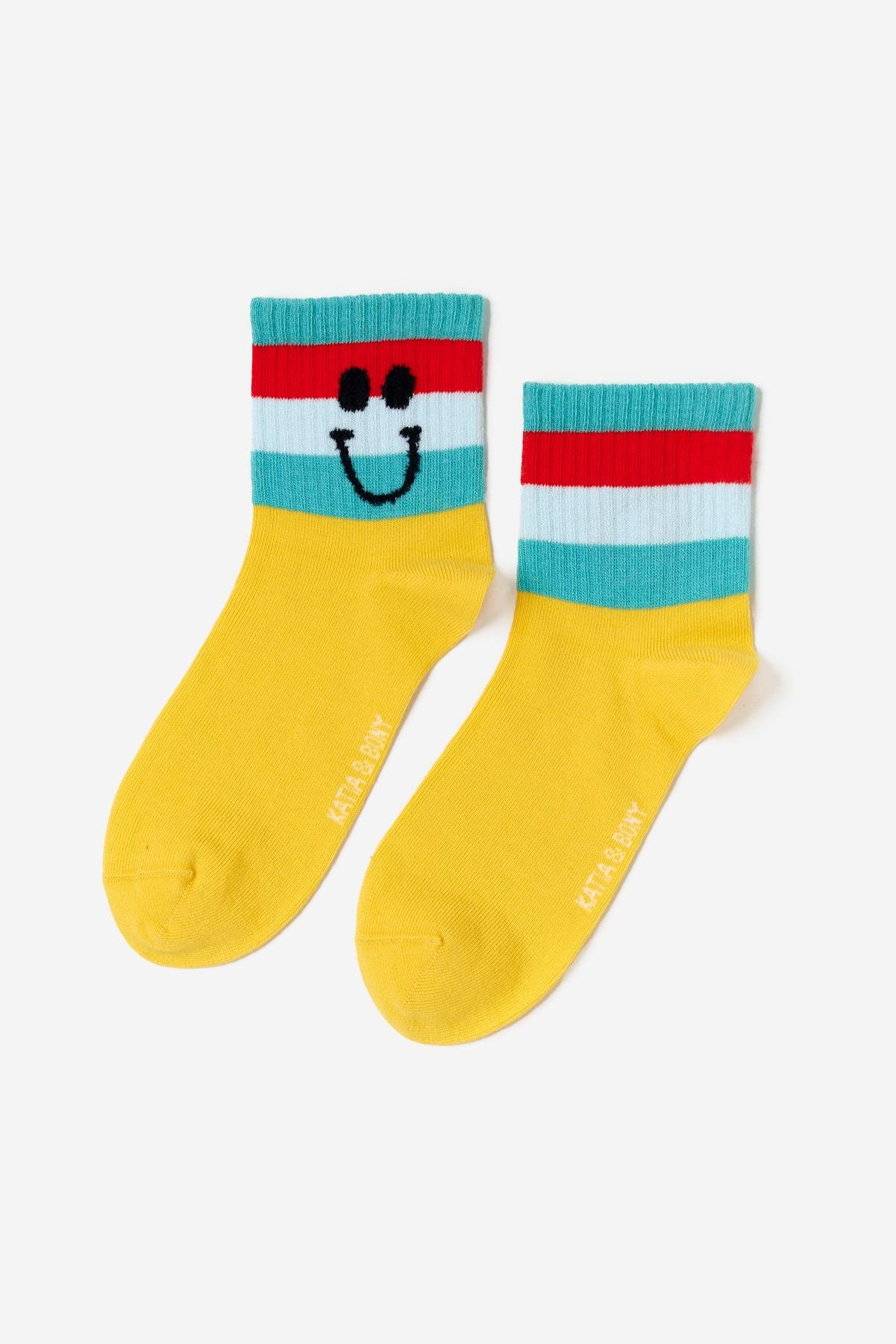 12501K2005 4PCK GÜLEN SURAT ÇOCUK SOKET ÇORAP ÇOK RENKLİ