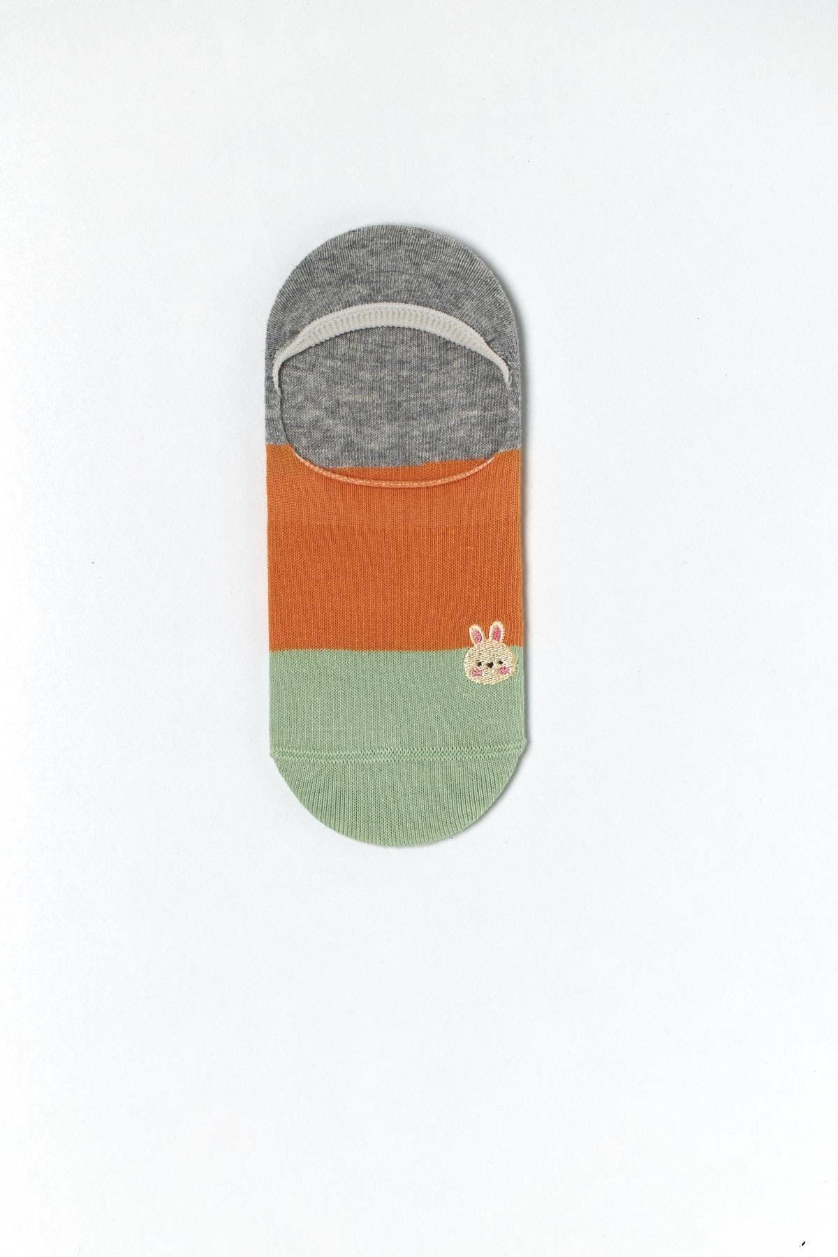 12501W3004 3PCK TAVŞAN BASKILI KADIN GÖRÜNMEZ ÇORAP ÇOK RENKLİ