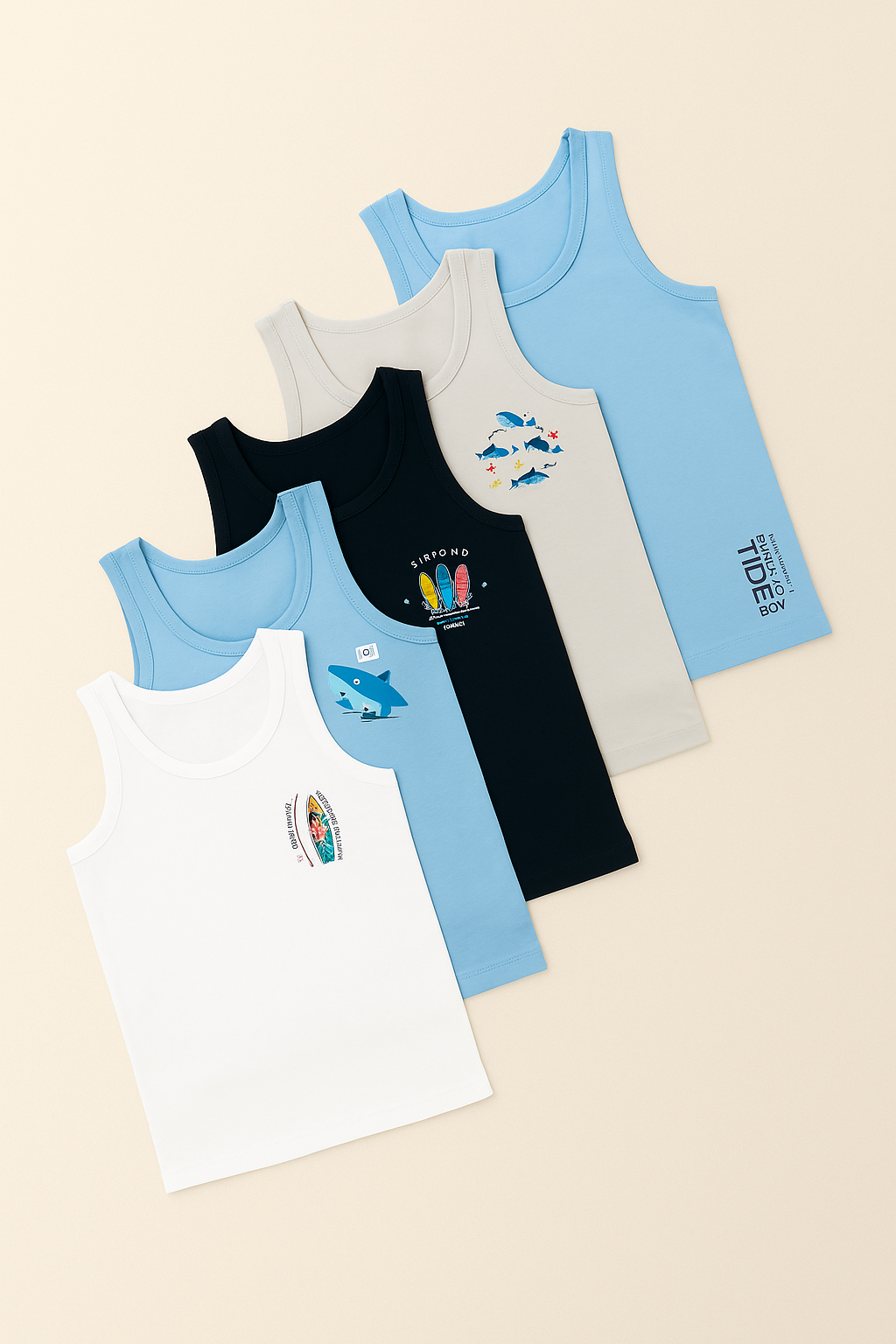 12503G1062 5PCK KARIŞIK BASKILI ERKEK ÇOCUK ATLET - E-7927 Desenli